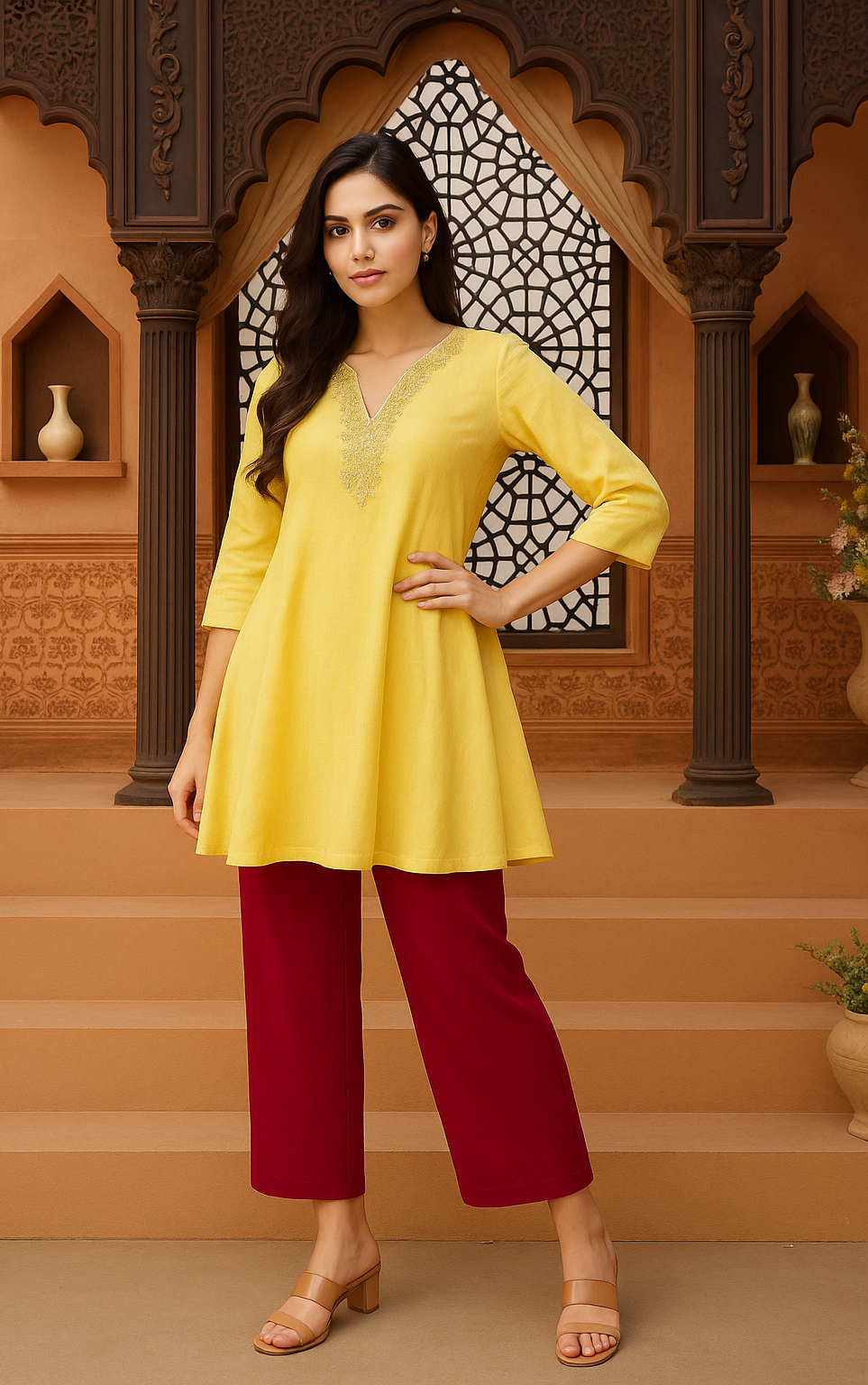 Rani Women's Solid Regular Fit Flare Kurti Pant