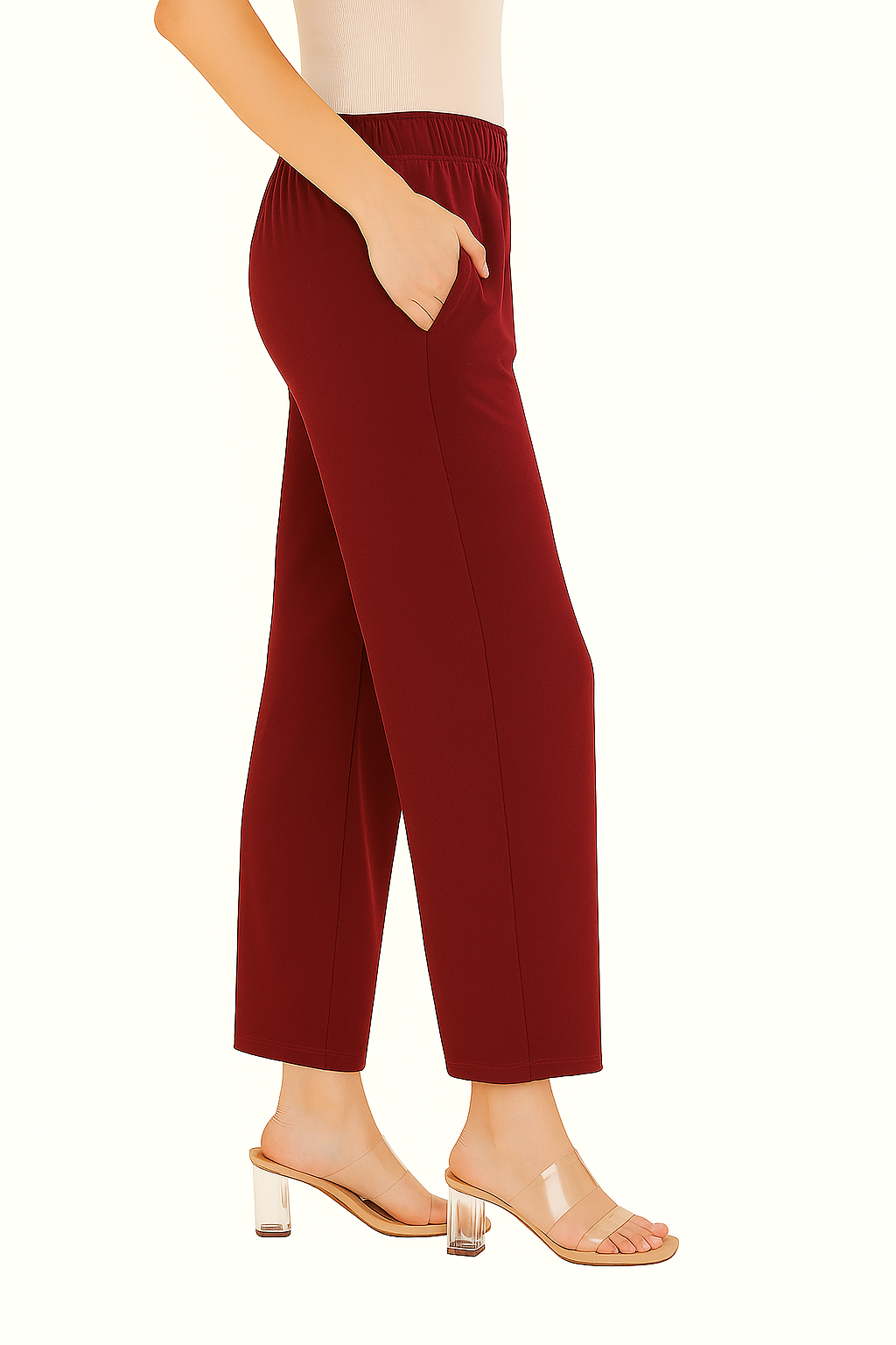 Light Maroon Women's Solid Regular Fit Flare Kurti Pant