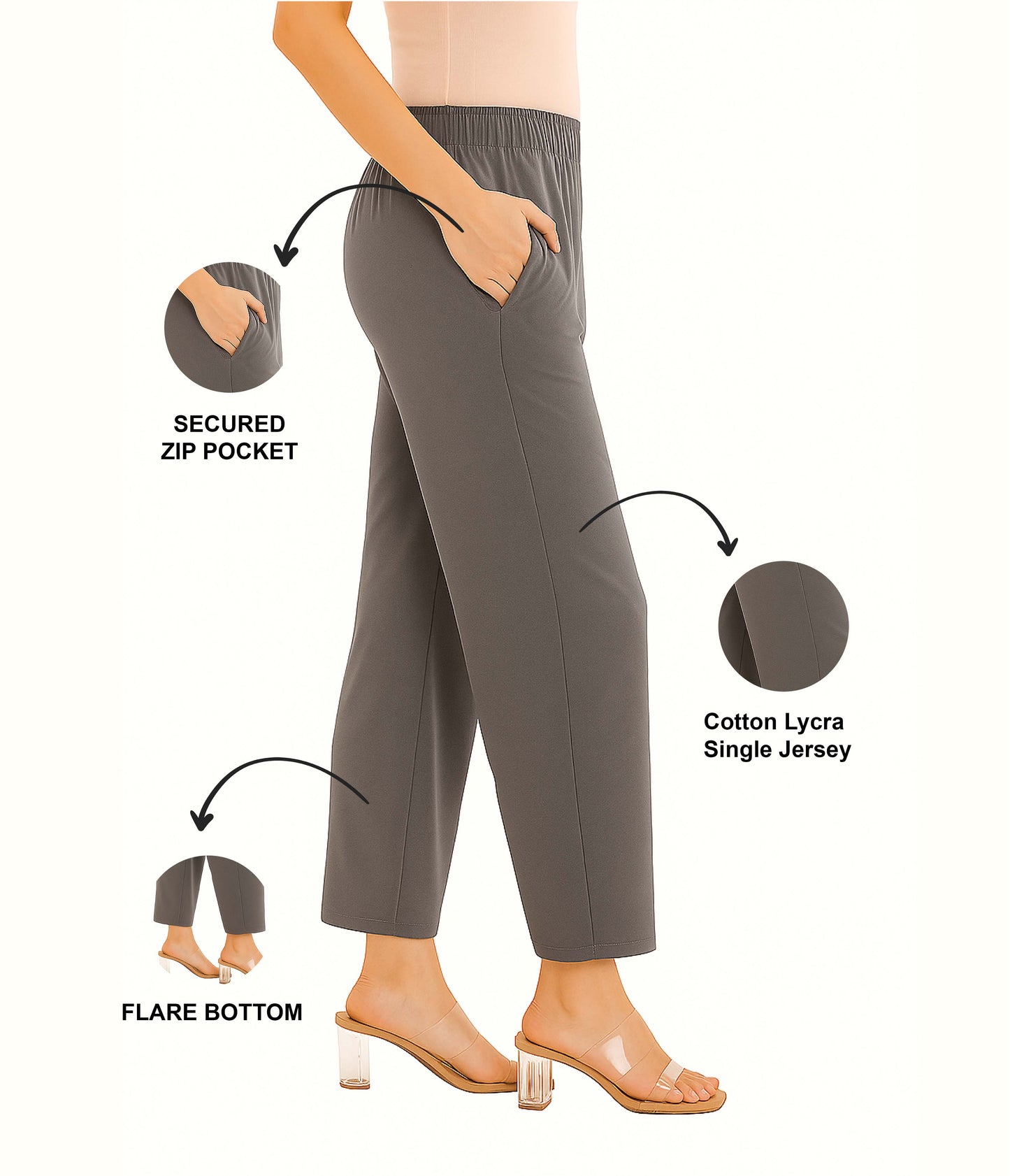 Steel Grey Women's Solid Regular Fit Flare Kurti Pant