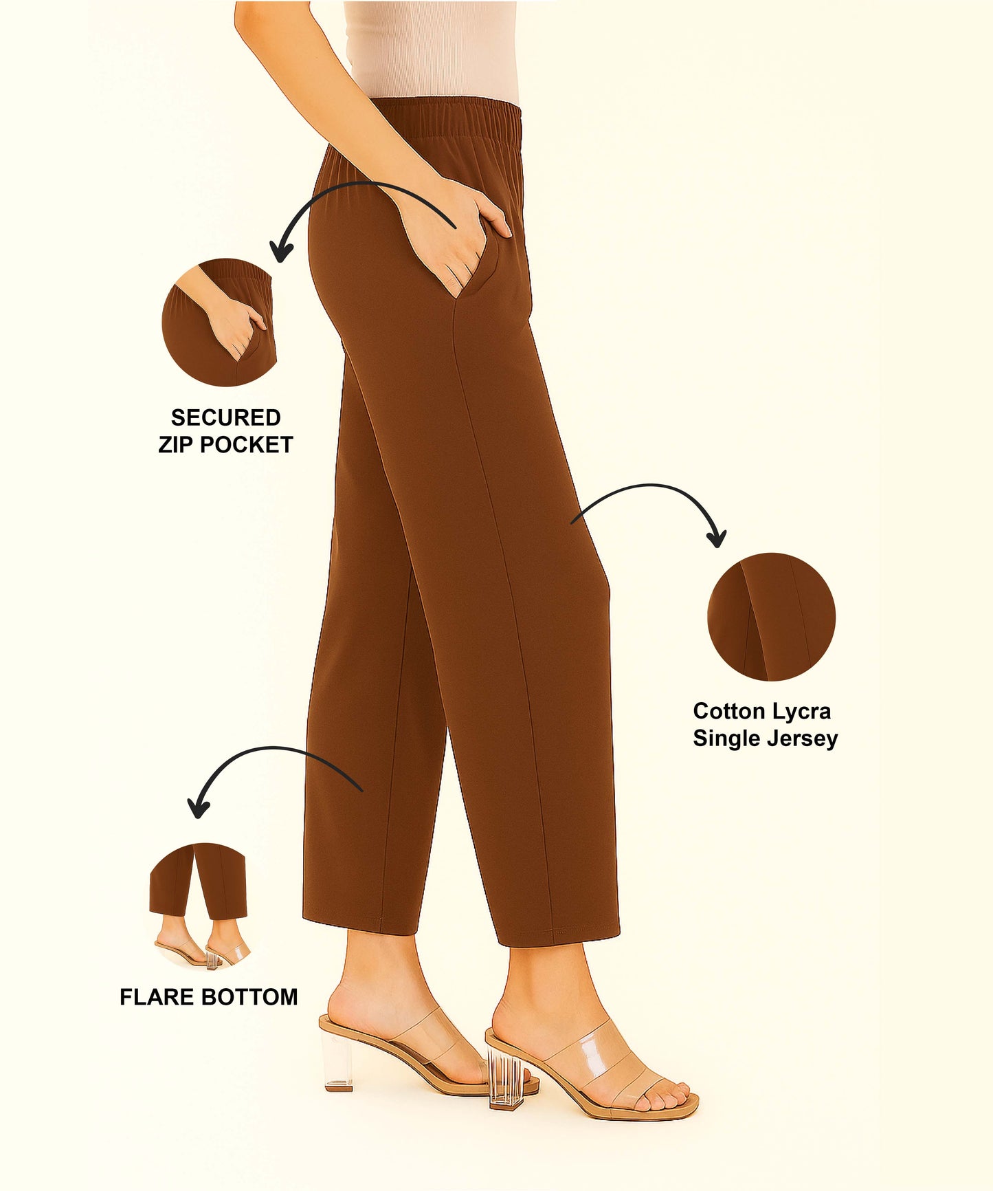 Brown Women's Solid Regular Fit Flare Kurti Pant