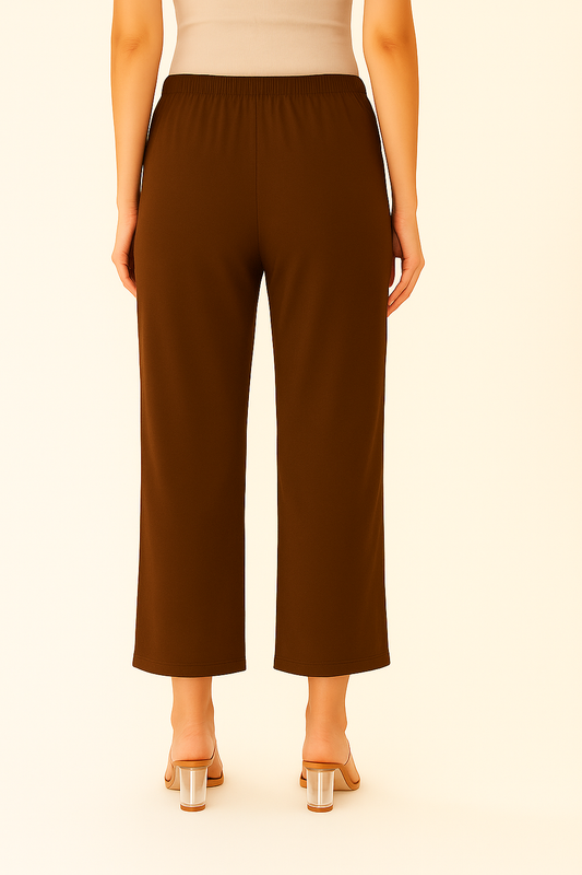 Brown Women's Solid Regular Fit Flare Kurti Pant