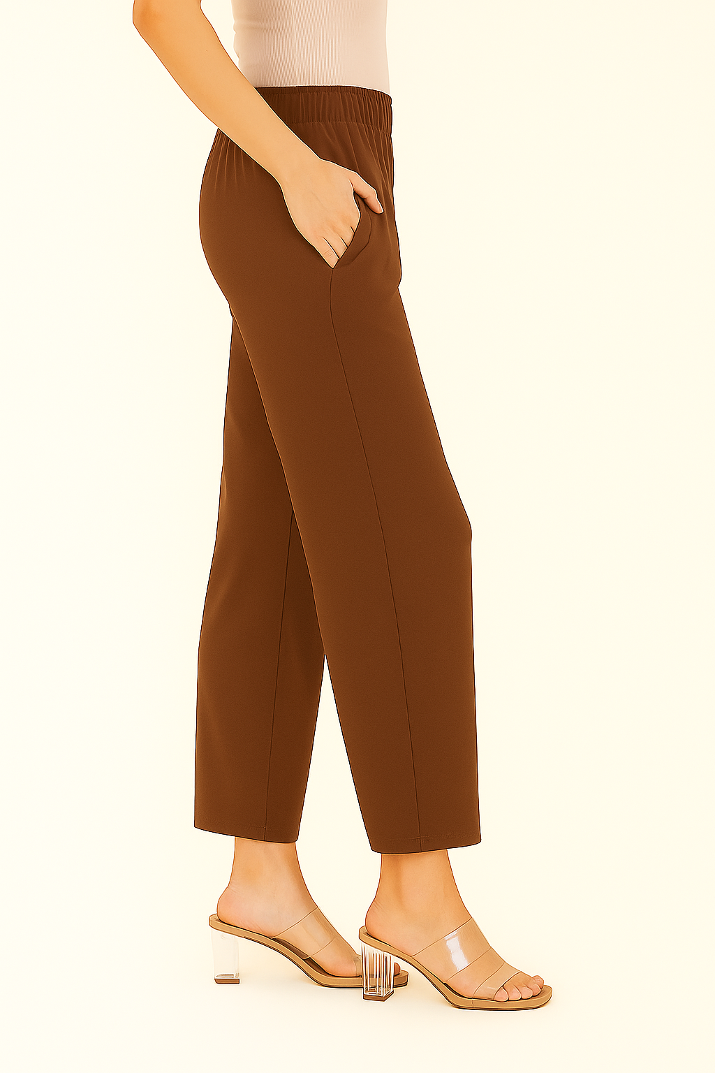 Brown Women's Solid Regular Fit Flare Kurti Pant