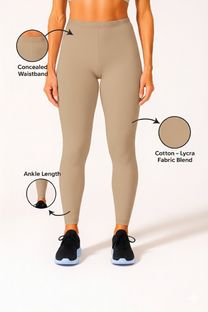 Light Brown Women's Cotton Lycra Solid Straight Pant