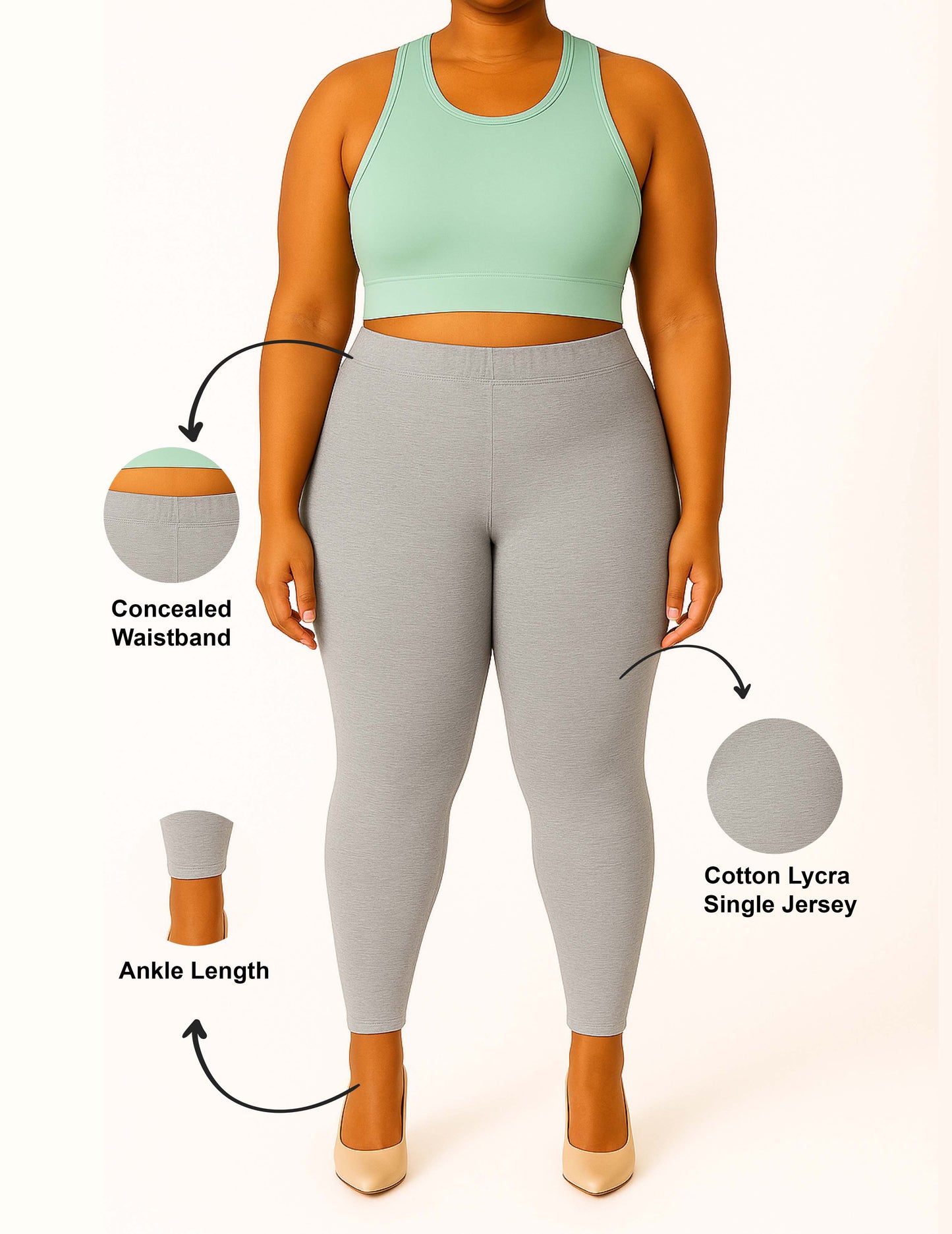 H. Grey Women's Ankle Length Plus Size Stretchable Cotton Lycra Leggings