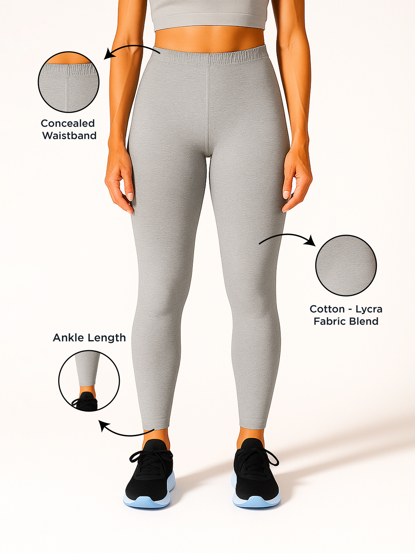 H Grey Women's Ankle Length Stretchable Cotton Lycra Leggings