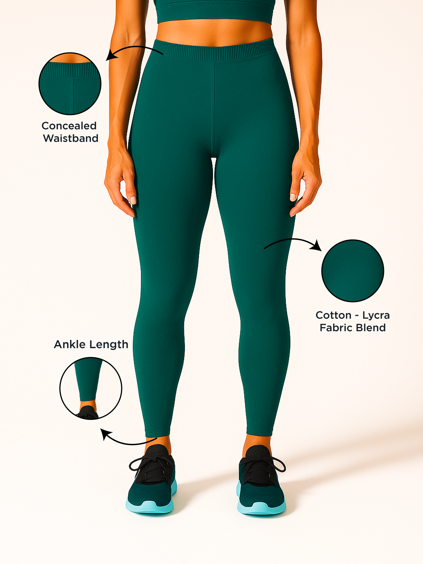 Hunter Green Women's Ankle Length Stretchable Cotton Lycra Leggings