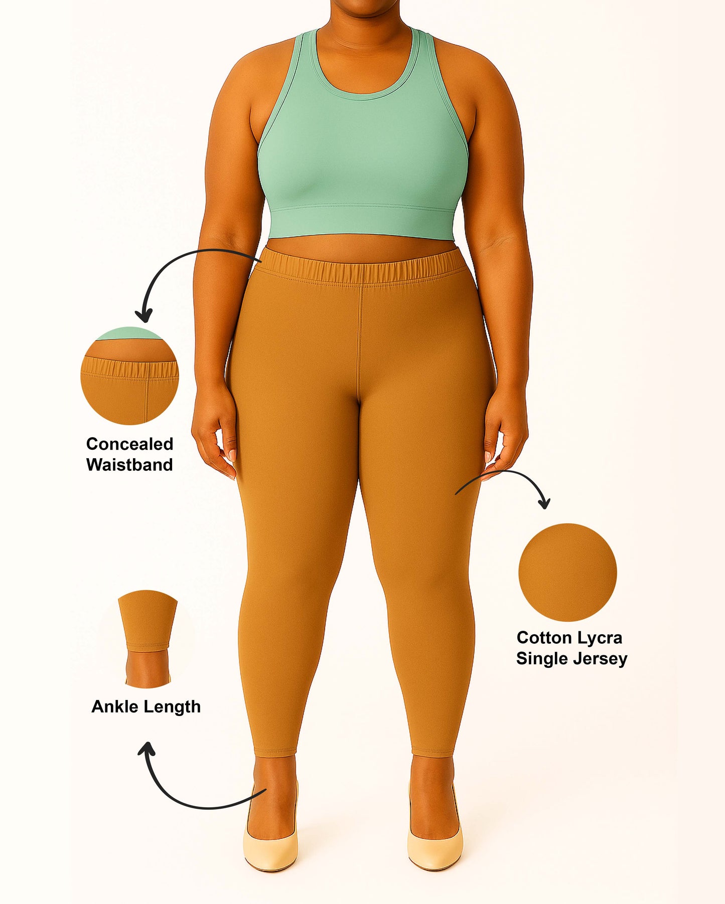 Indian Tan Women's Ankle Length Plus Size Stretchable Cotton Lycra Leggings