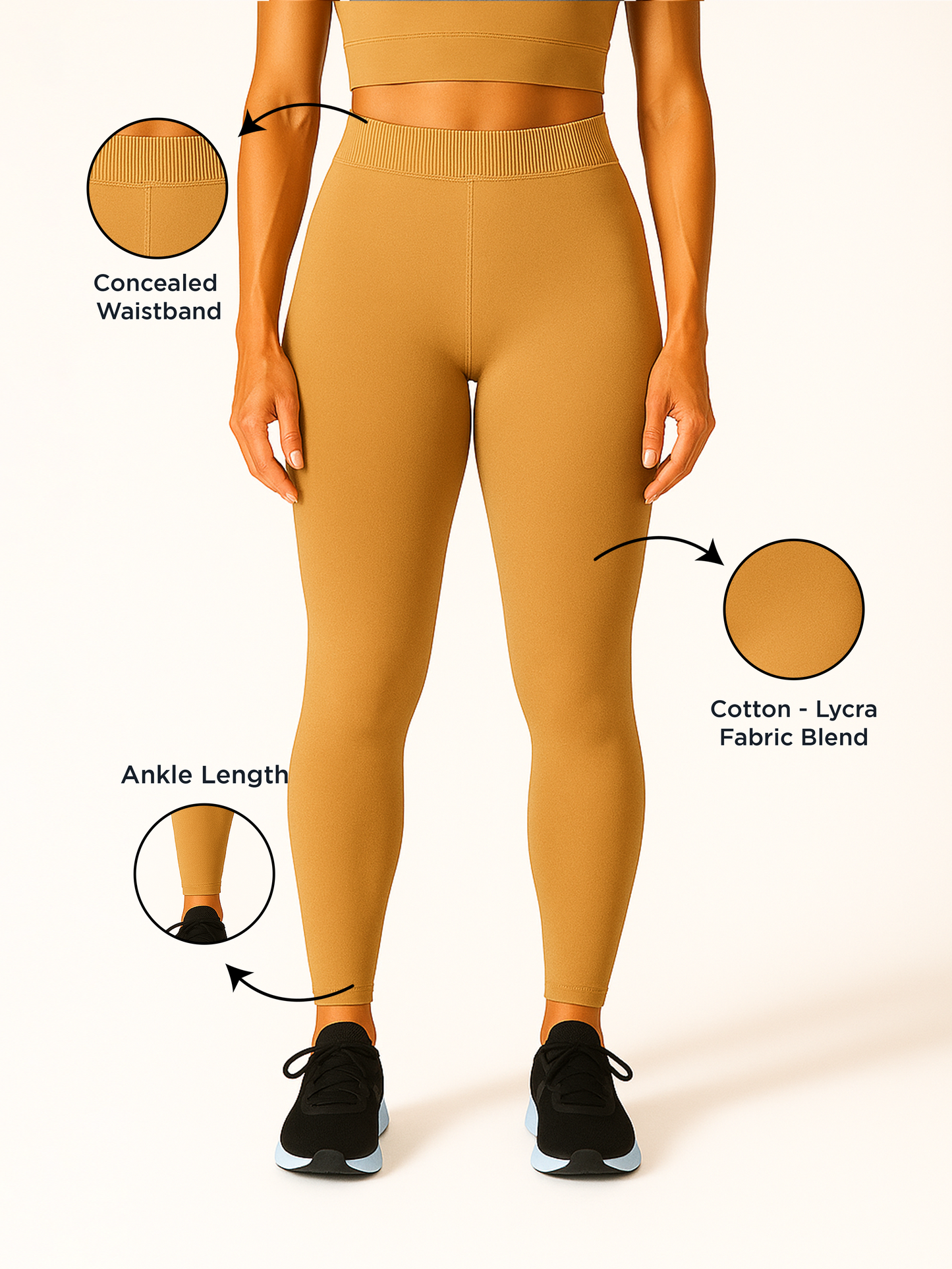 Indian Tan Women's Ankle Length Stretchable Cotton Lycra Leggings