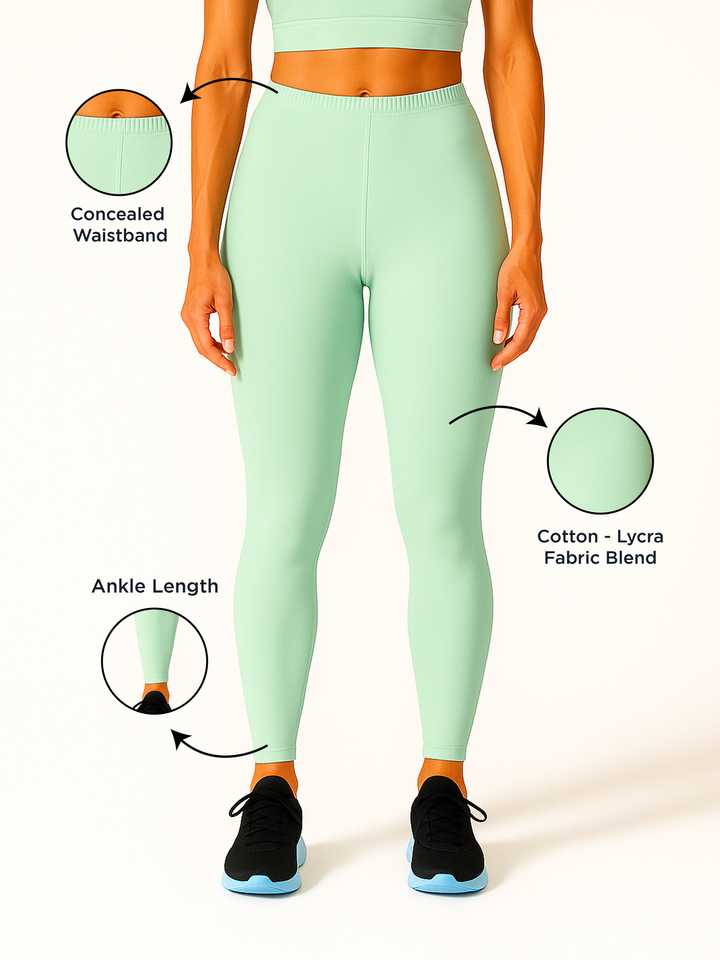 Kiwi Women's Ankle Length Stretchable Cotton Lycra Leggings