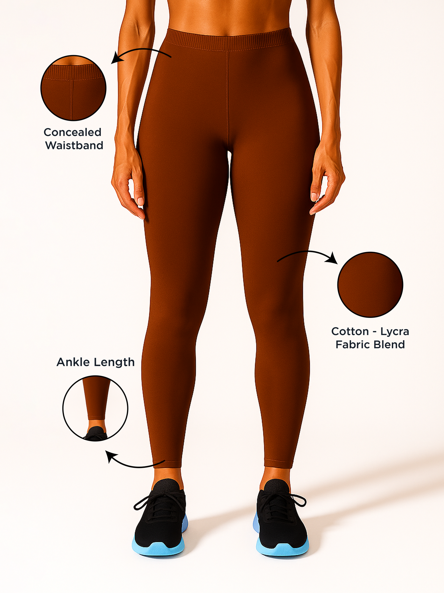 Leather Brown Women's Ankle Length Stretchable Cotton Lycra Leggings