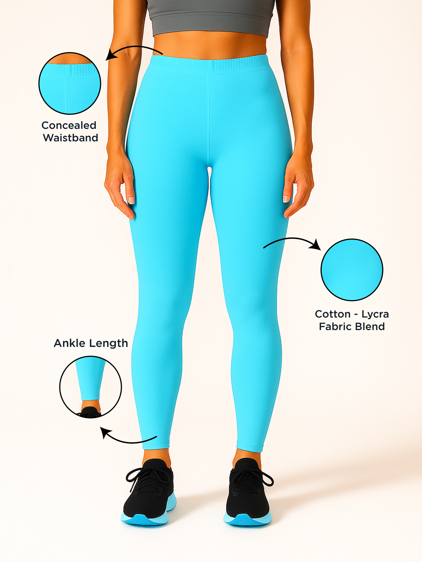Light Blue Women's Ankle Length Stretchable Cotton Lycra Leggings