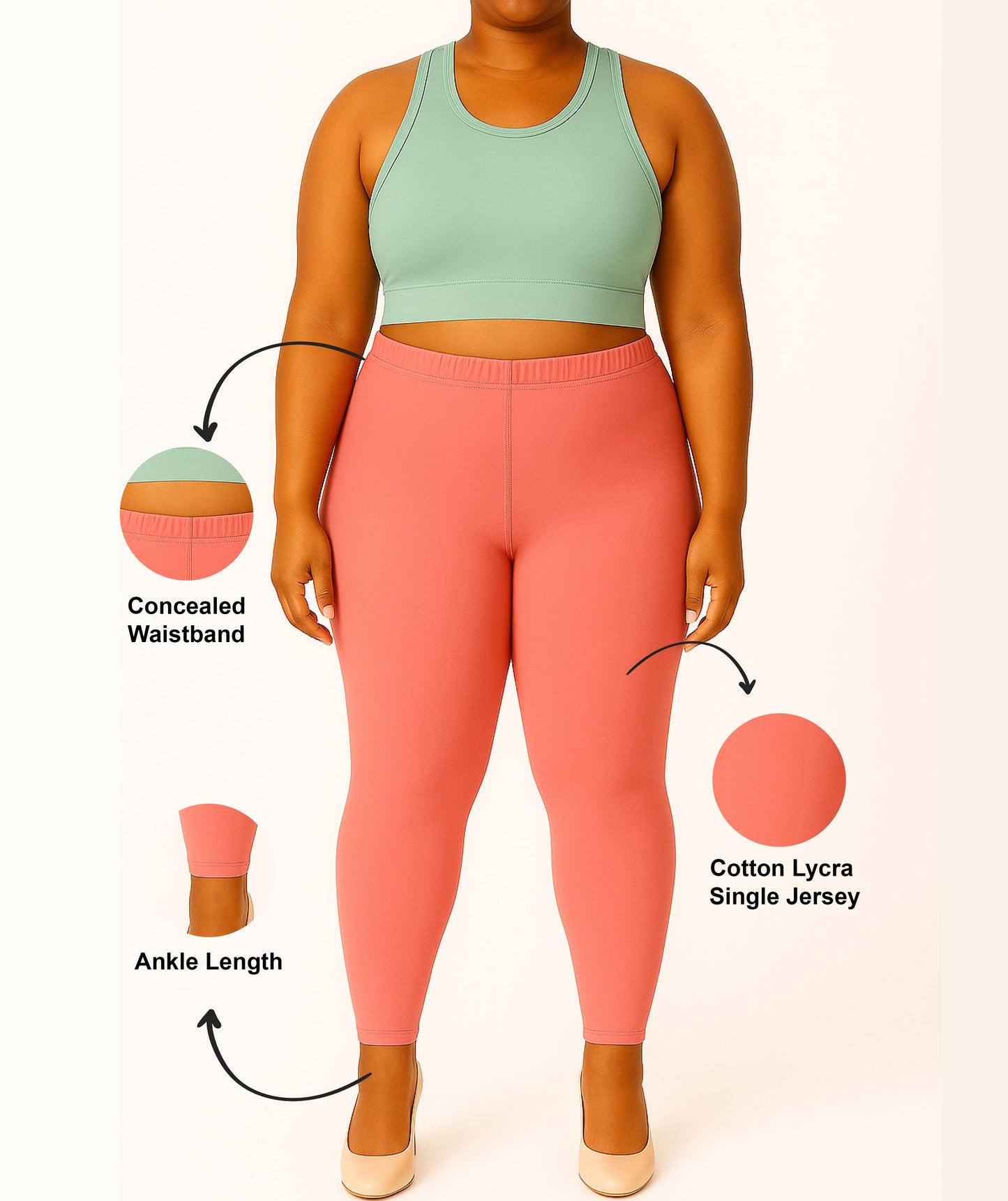 Light Cherry Women's Ankle Length Plus Size Stretchable Cotton Lycra Leggings