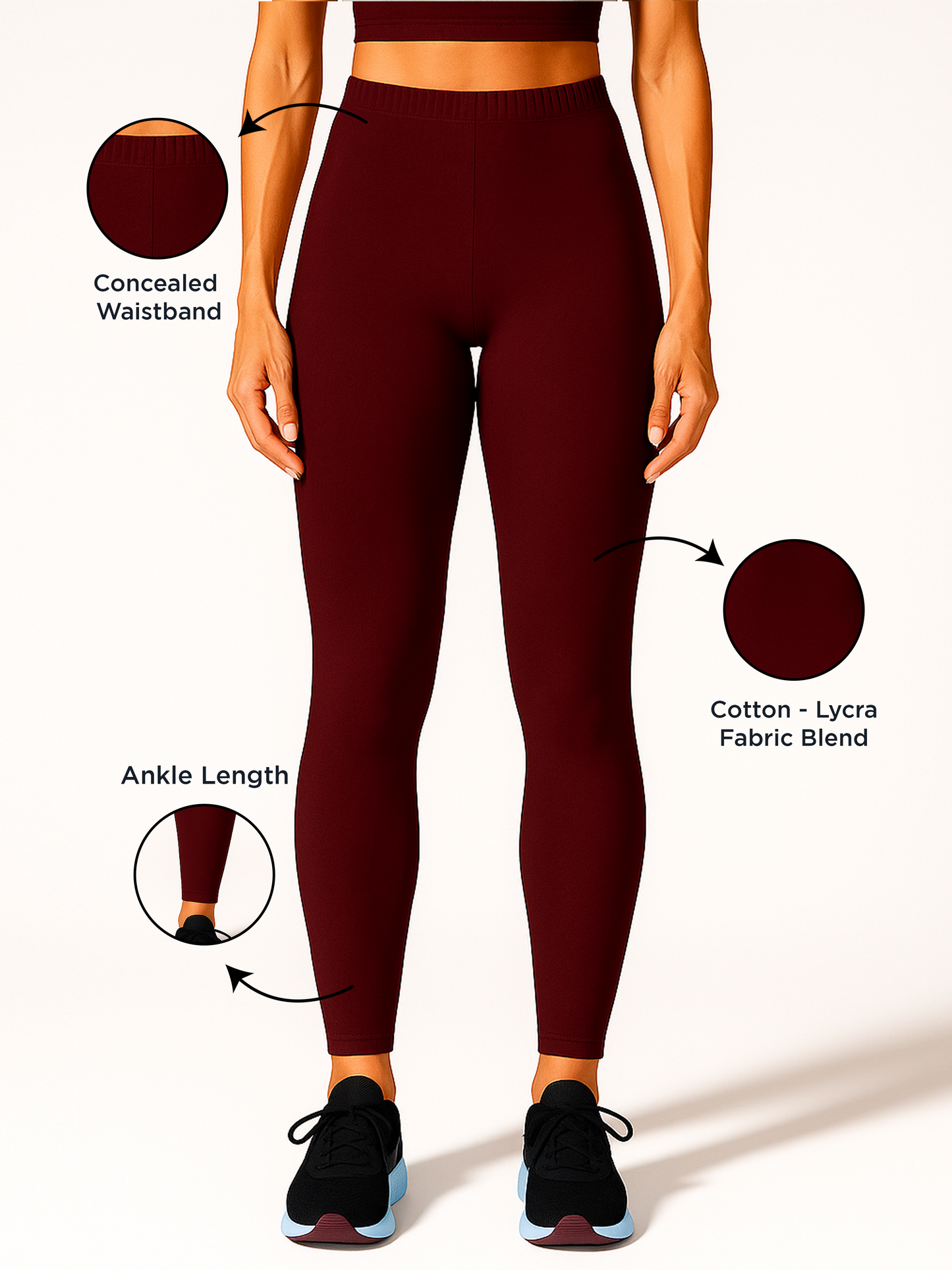 Light Maroon Women's Ankle Length Stretchable Cotton Lycra Leggings