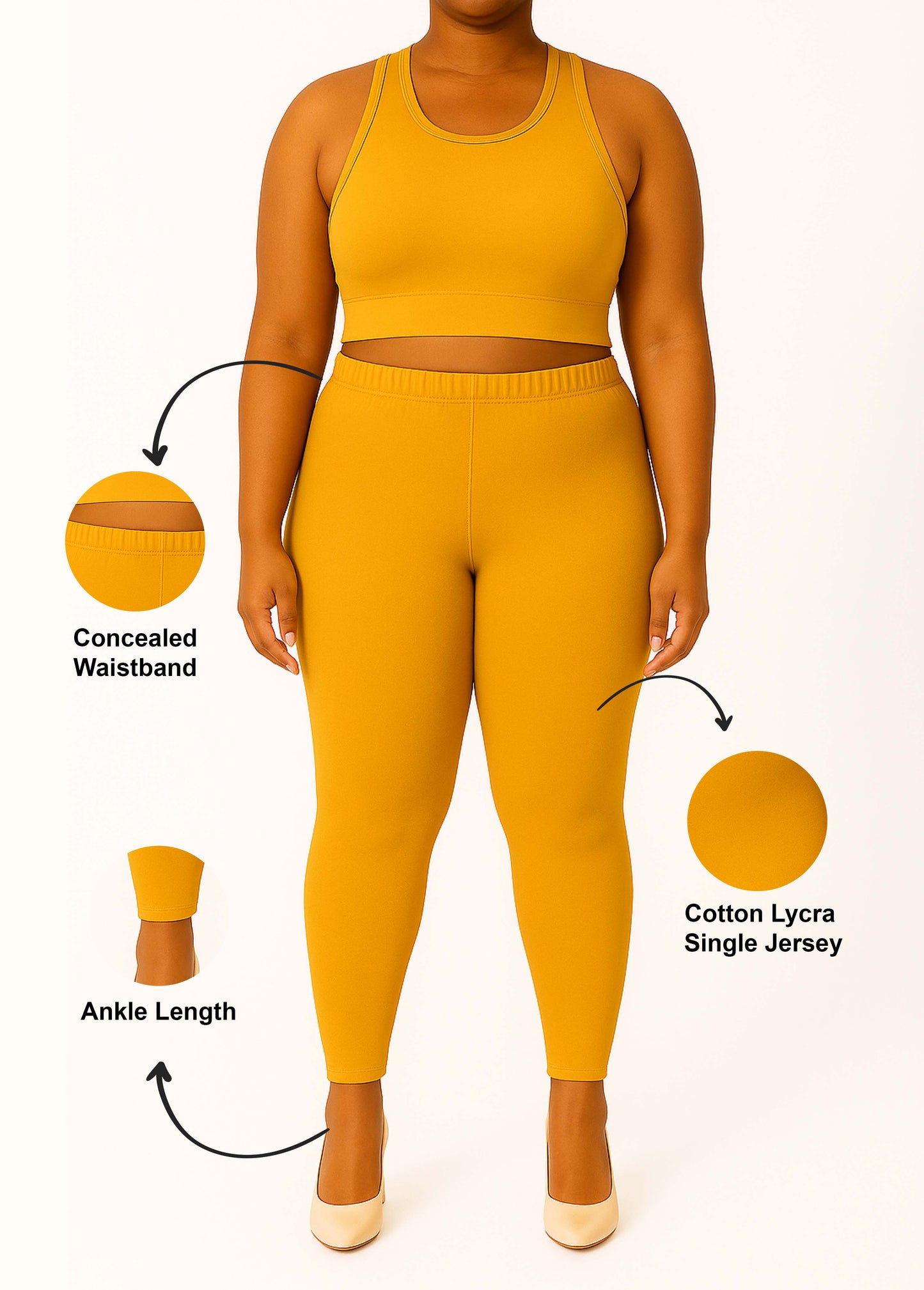 Light Mustard Women's Ankle Length Plus Size Stretchable Cotton Lycra Leggings