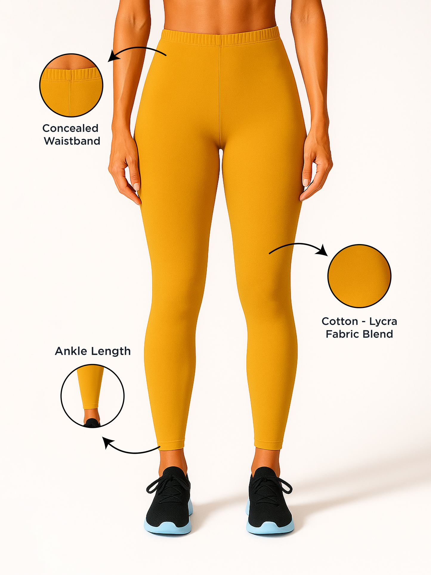 Light Mustard Women's Ankle Length Stretchable Cotton Lycra Leggings
