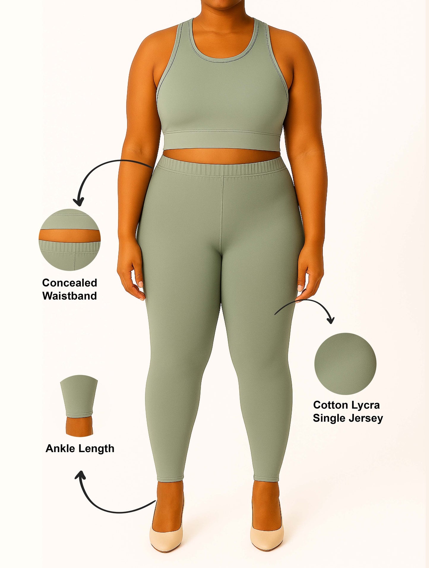 Limestone Women's Ankle Length Plus Size Stretchable Cotton Lycra Leggings