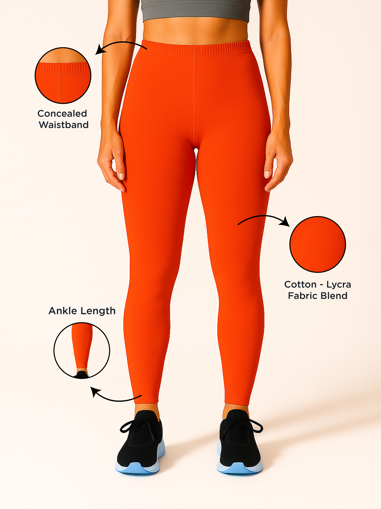 Mandarin Women's Ankle Length Stretchable Cotton Lycra Leggings