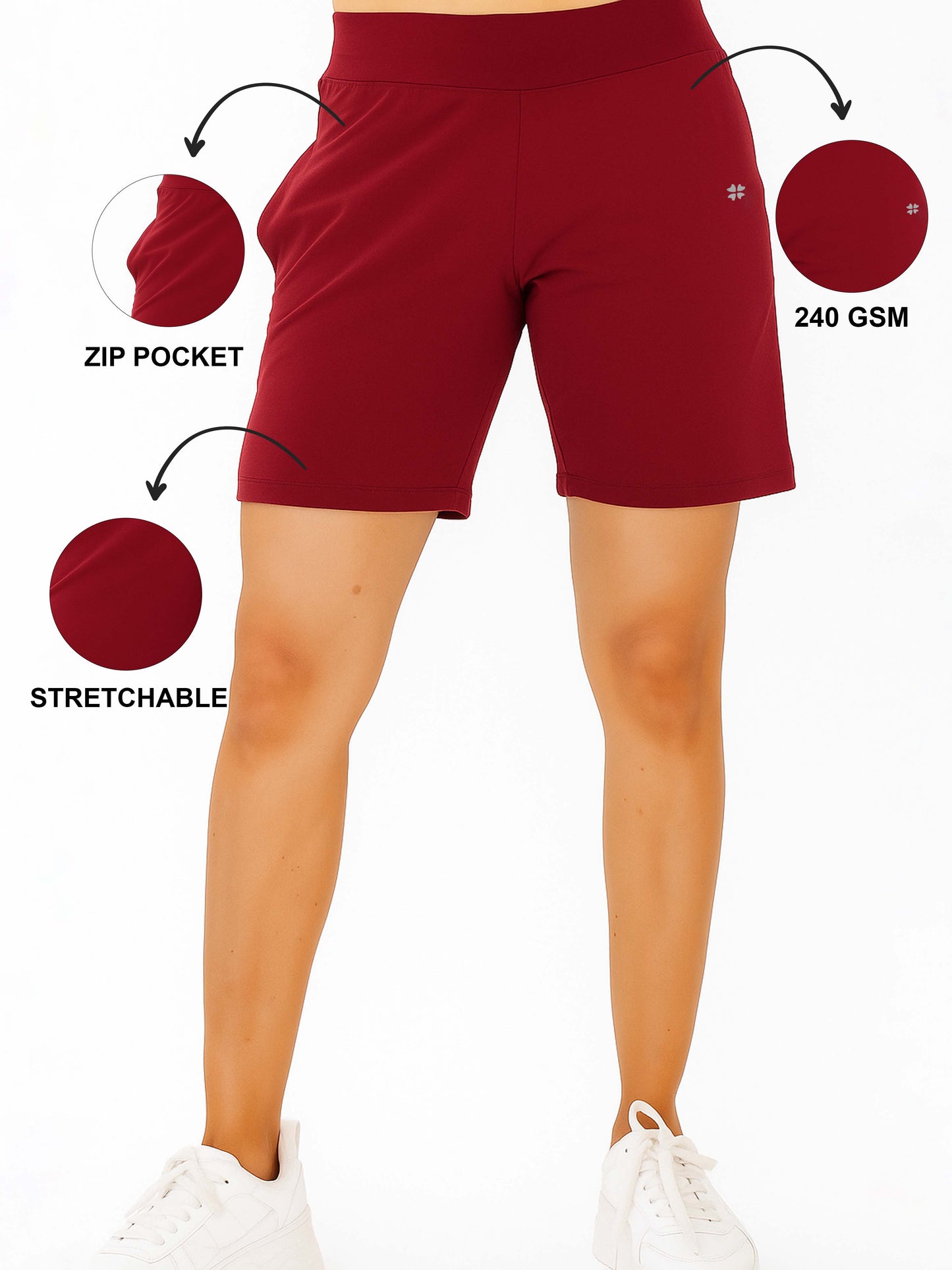 Maroon Women's Solid Regular Fit Lycra Shorts