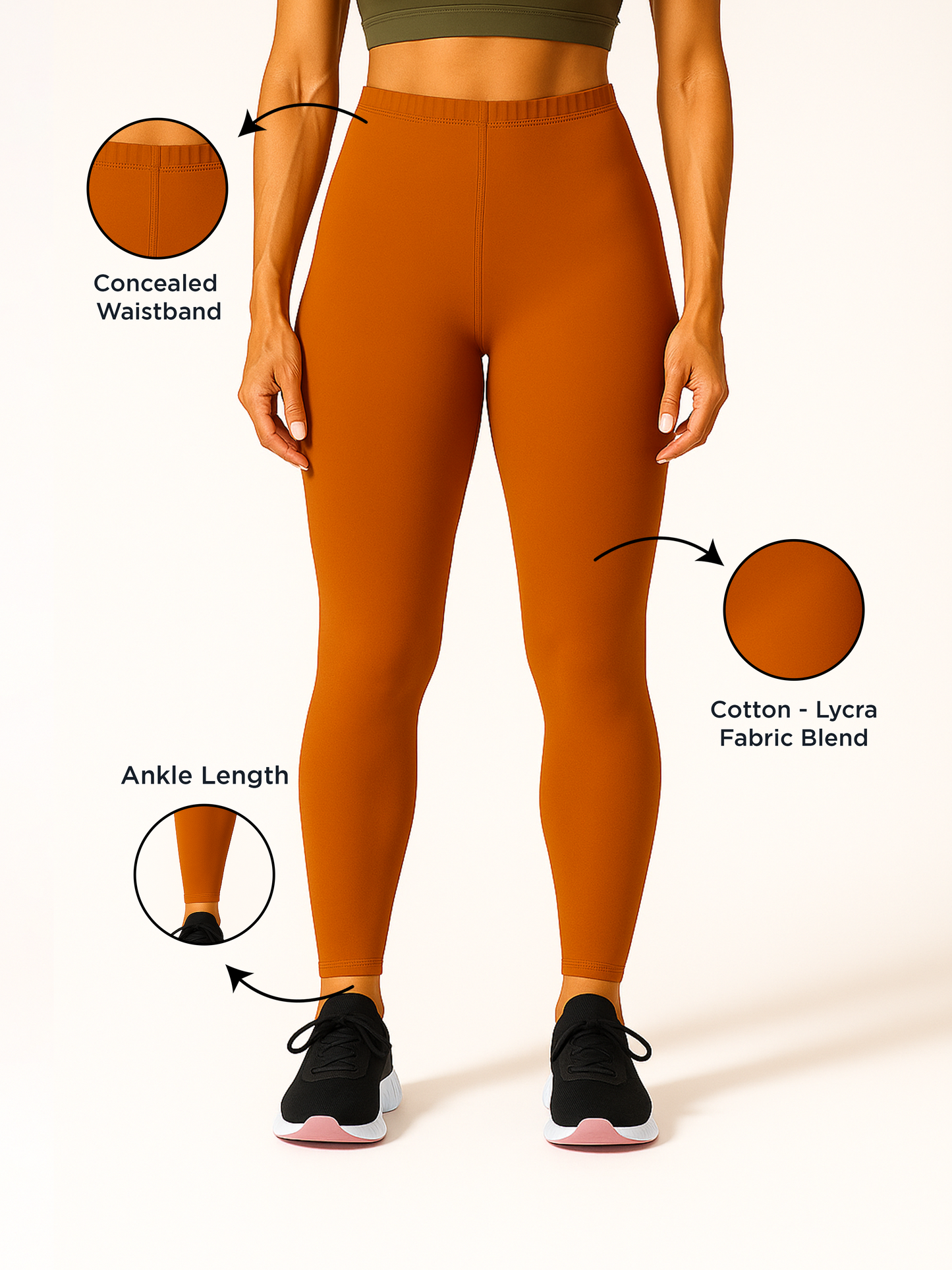 Mustard Women's Ankle Length Stretchable Cotton Lycra Leggings
