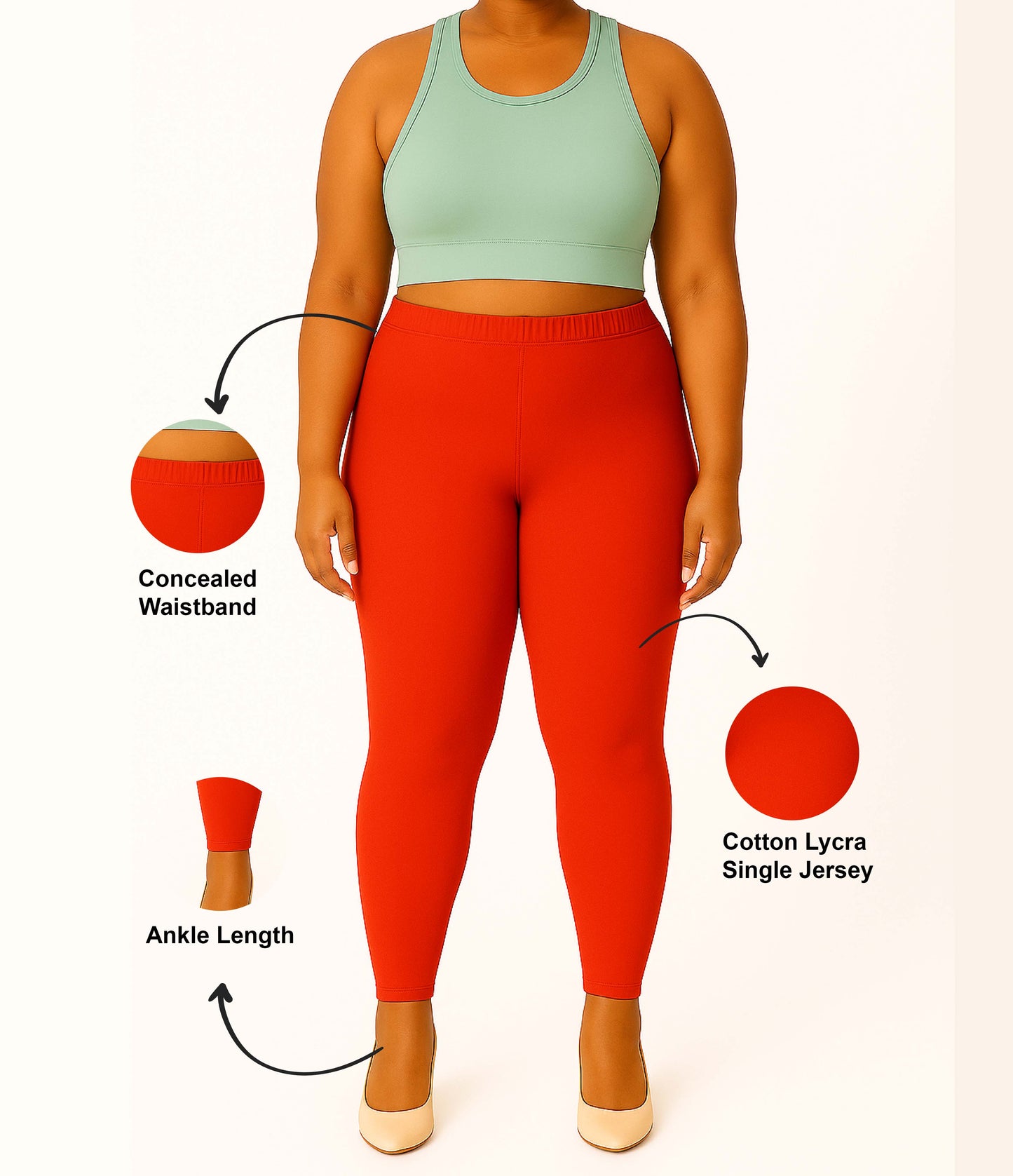 Nasturtium Women's Ankle Length Plus Size Stretchable Cotton Lycra Leggings