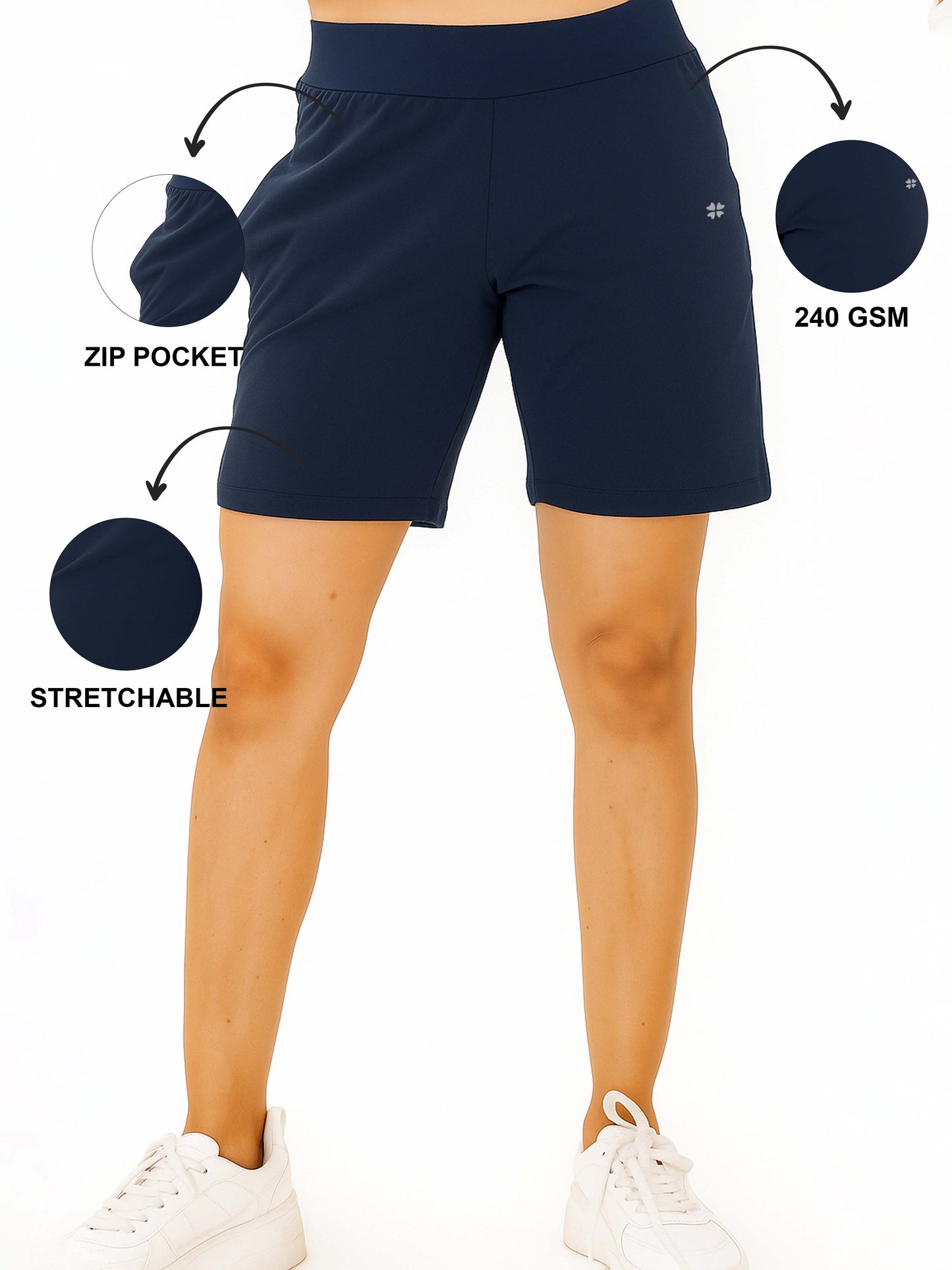 Navy Women's Solid Regular Fit Lycra Shorts
