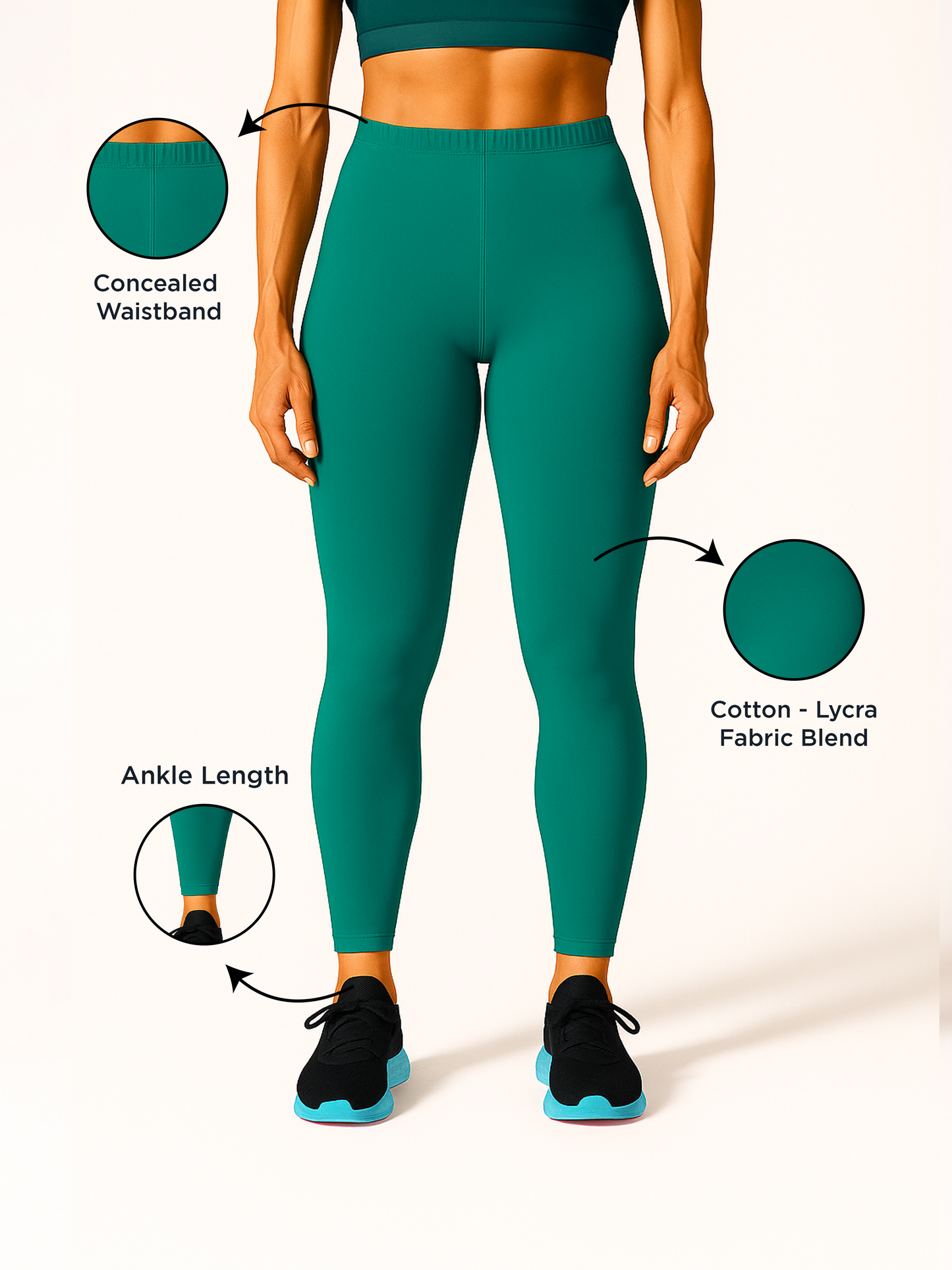 Ocean Blue Women's Ankle Length Stretchable Cotton Lycra Leggings