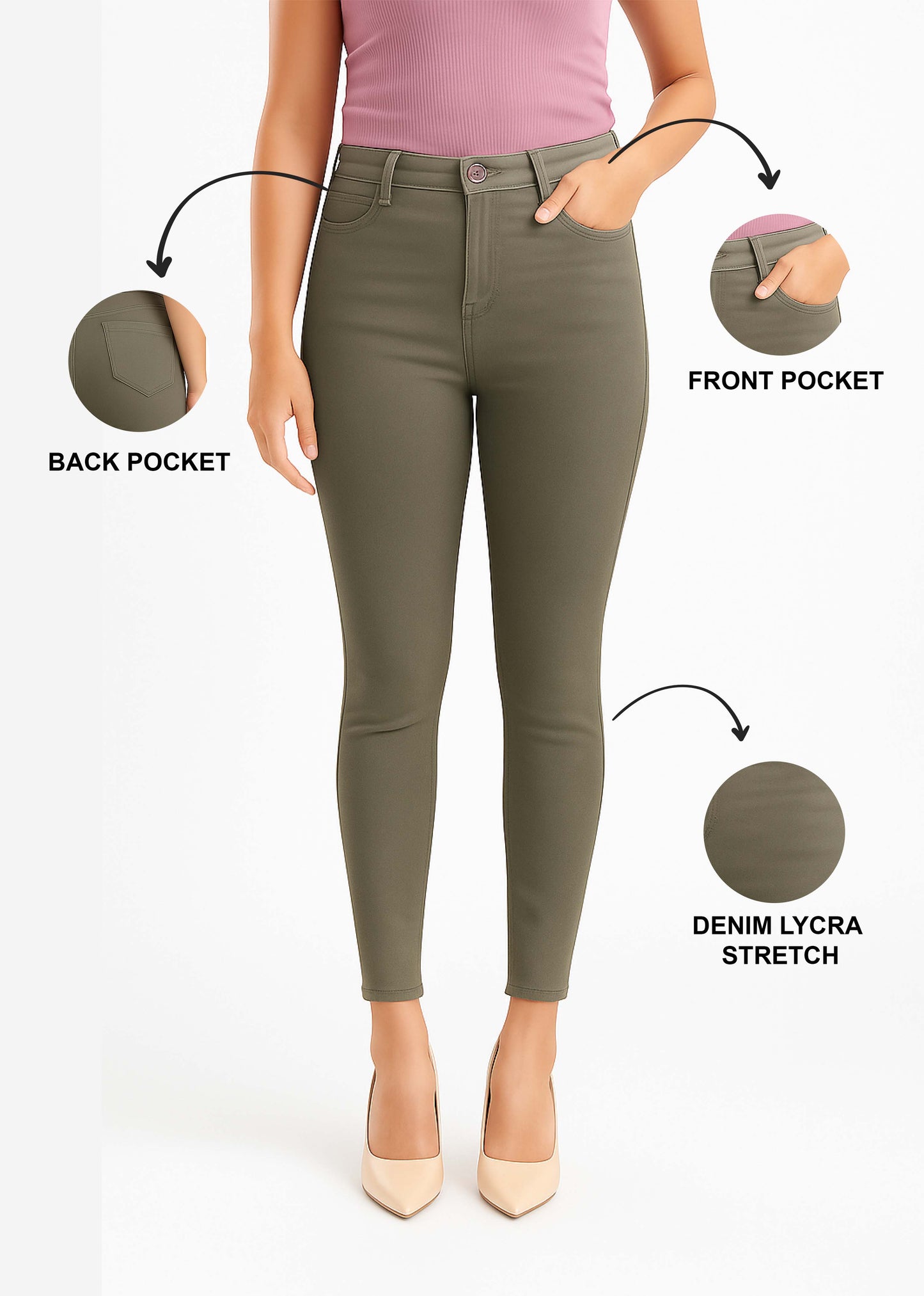 Grey Women's Solid Pants in Overdyed Denim