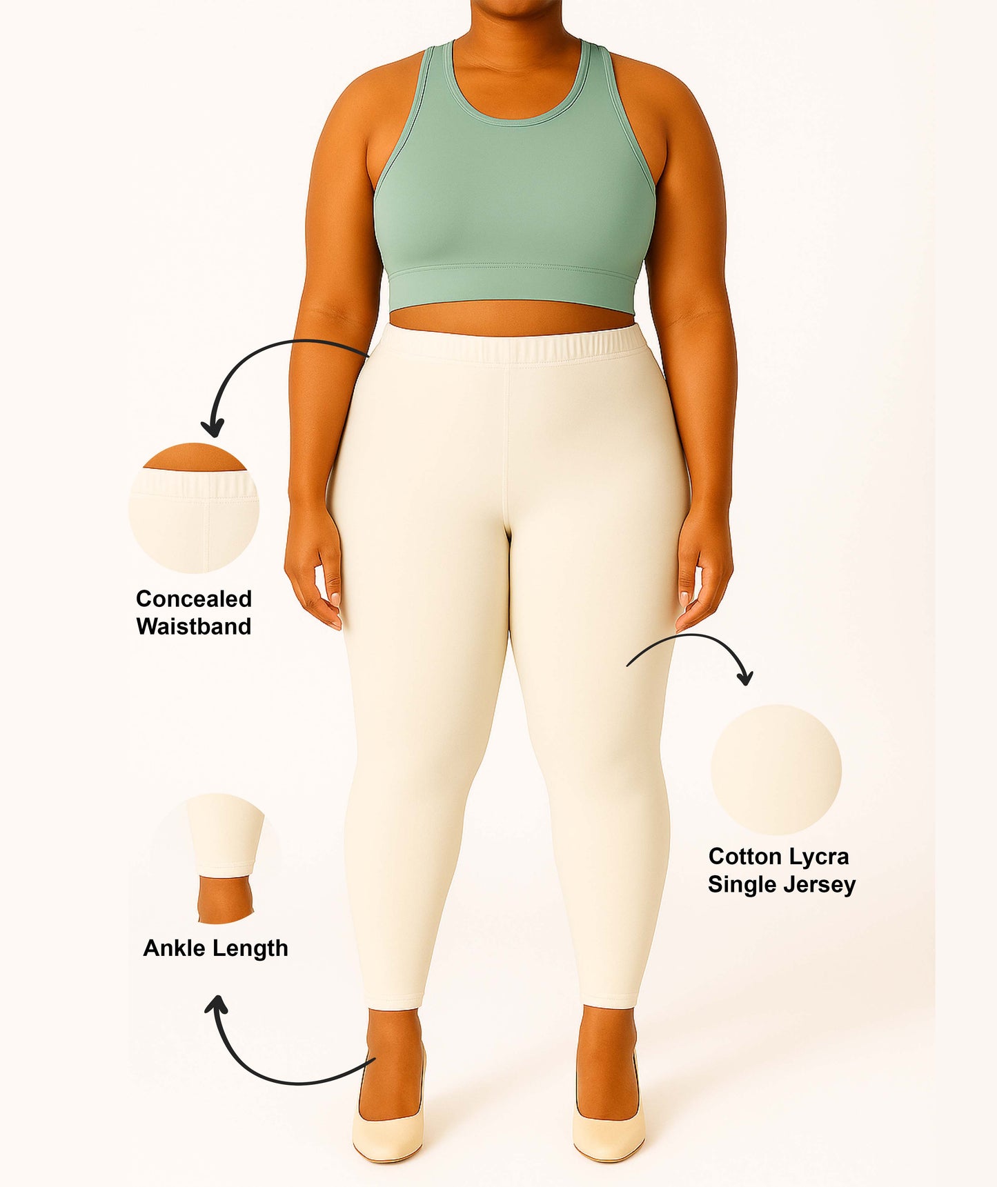 Off White Women's Ankle Length Plus Size Stretchable Cotton Lycra Leggings