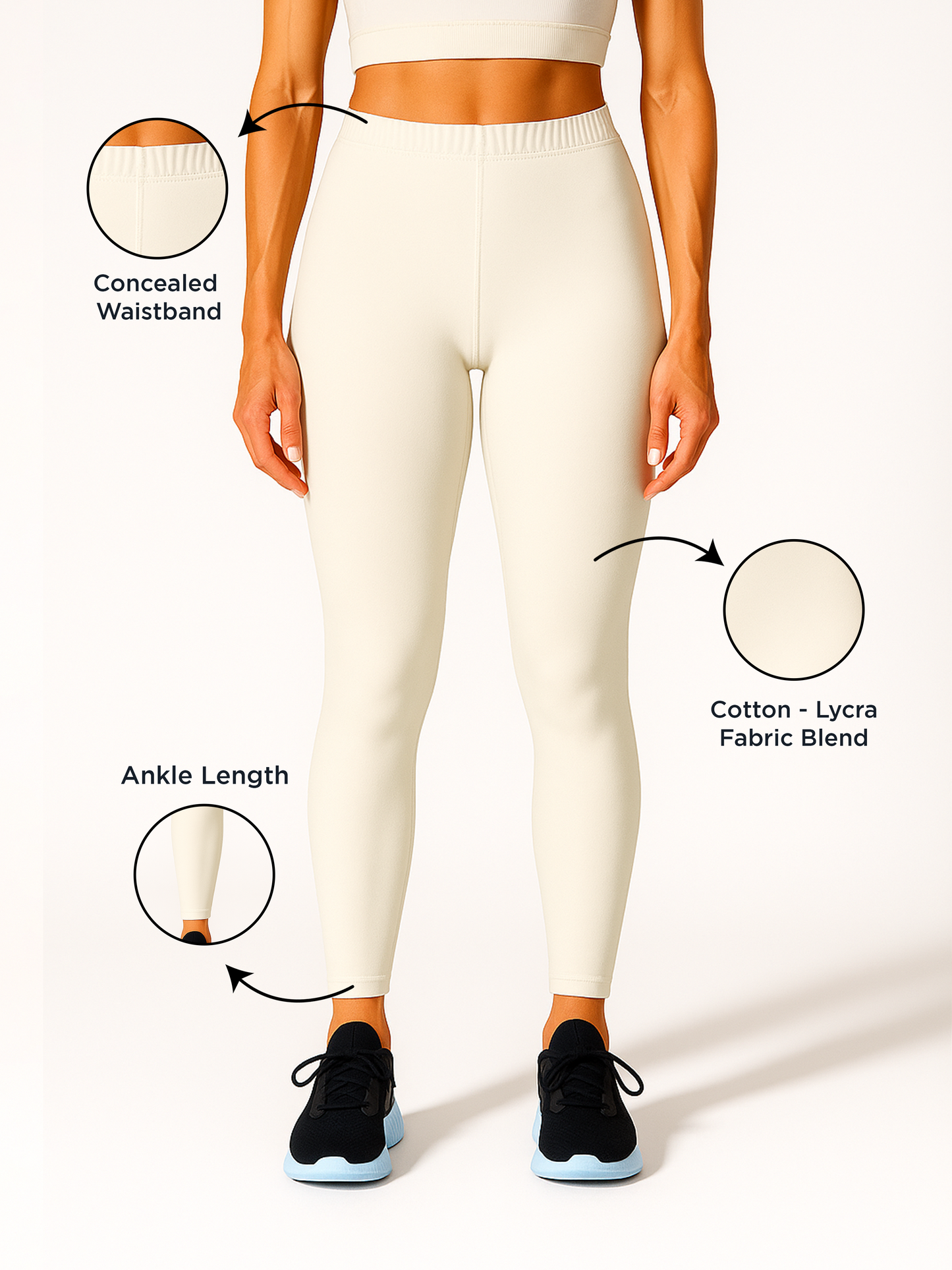 Off White Women's Ankle Length Stretchable Cotton Lycra Leggings