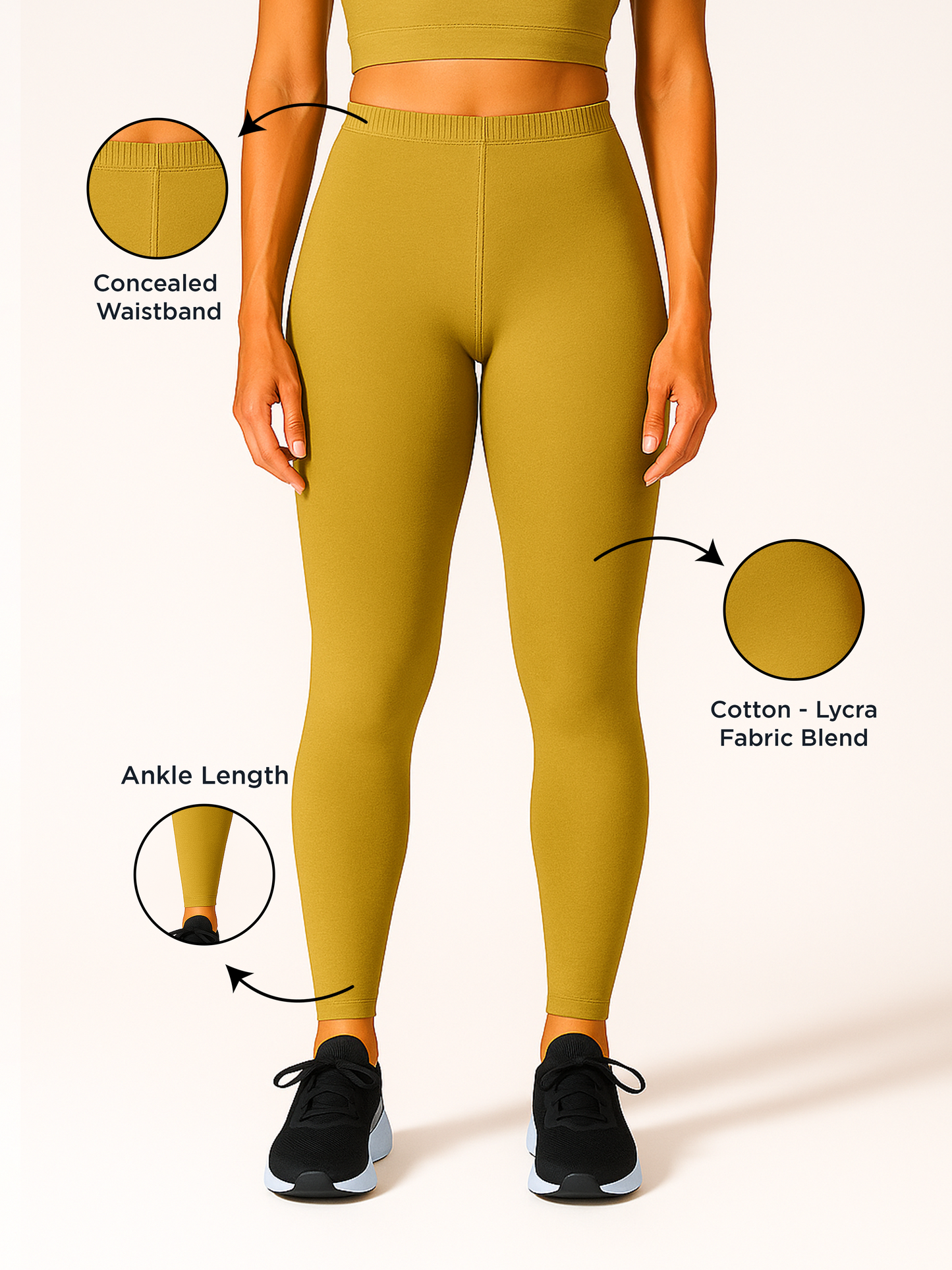 Oil Yellow Women's Ankle Length Stretchable Cotton Lycra Leggings