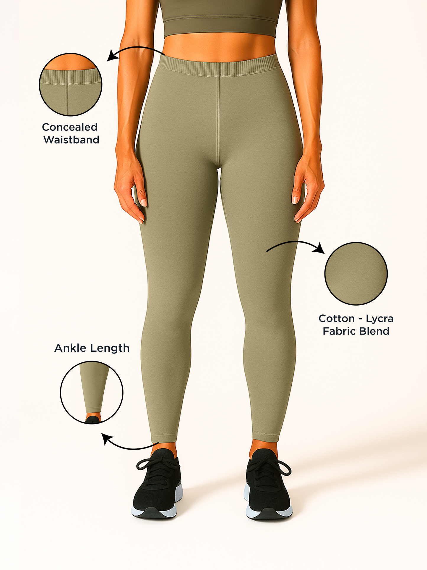 Oxford Tan Women's Ankle Length Stretchable Cotton Lycra Leggings