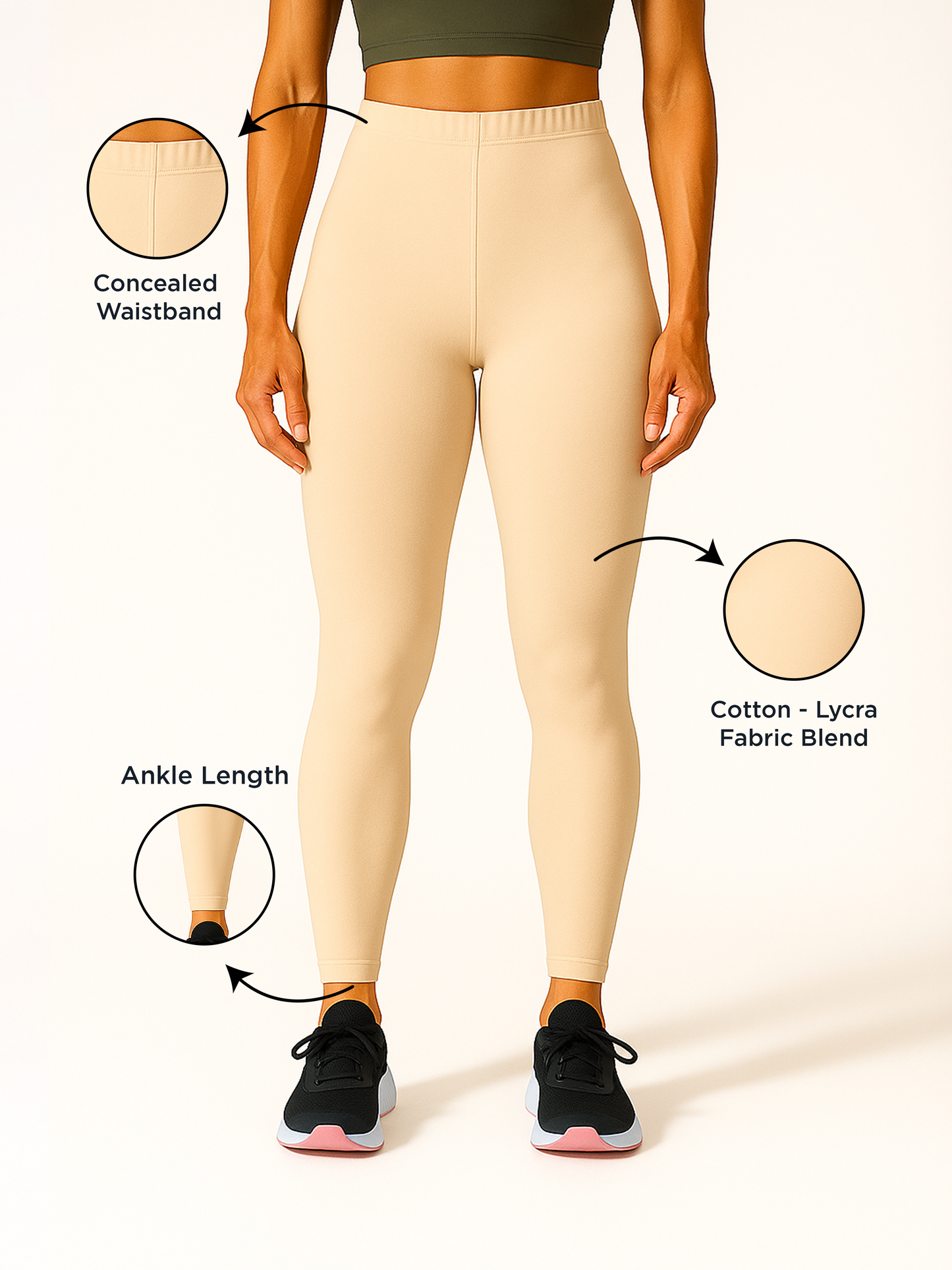 Peach Women's Ankle Length Stretchable Cotton Lycra Leggings