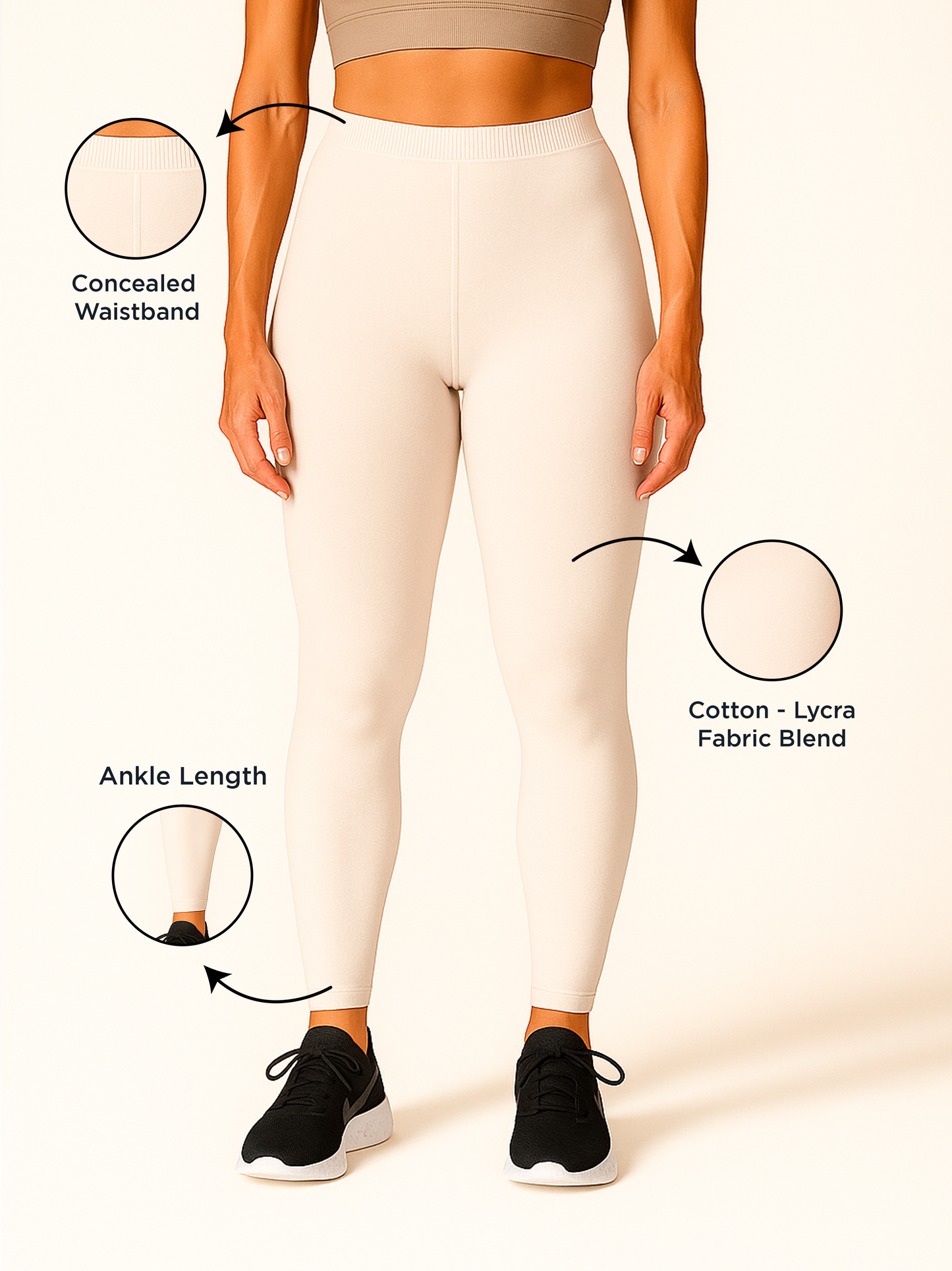 Powder Puff Women's Ankle Length Stretchable Cotton Lycra Leggings