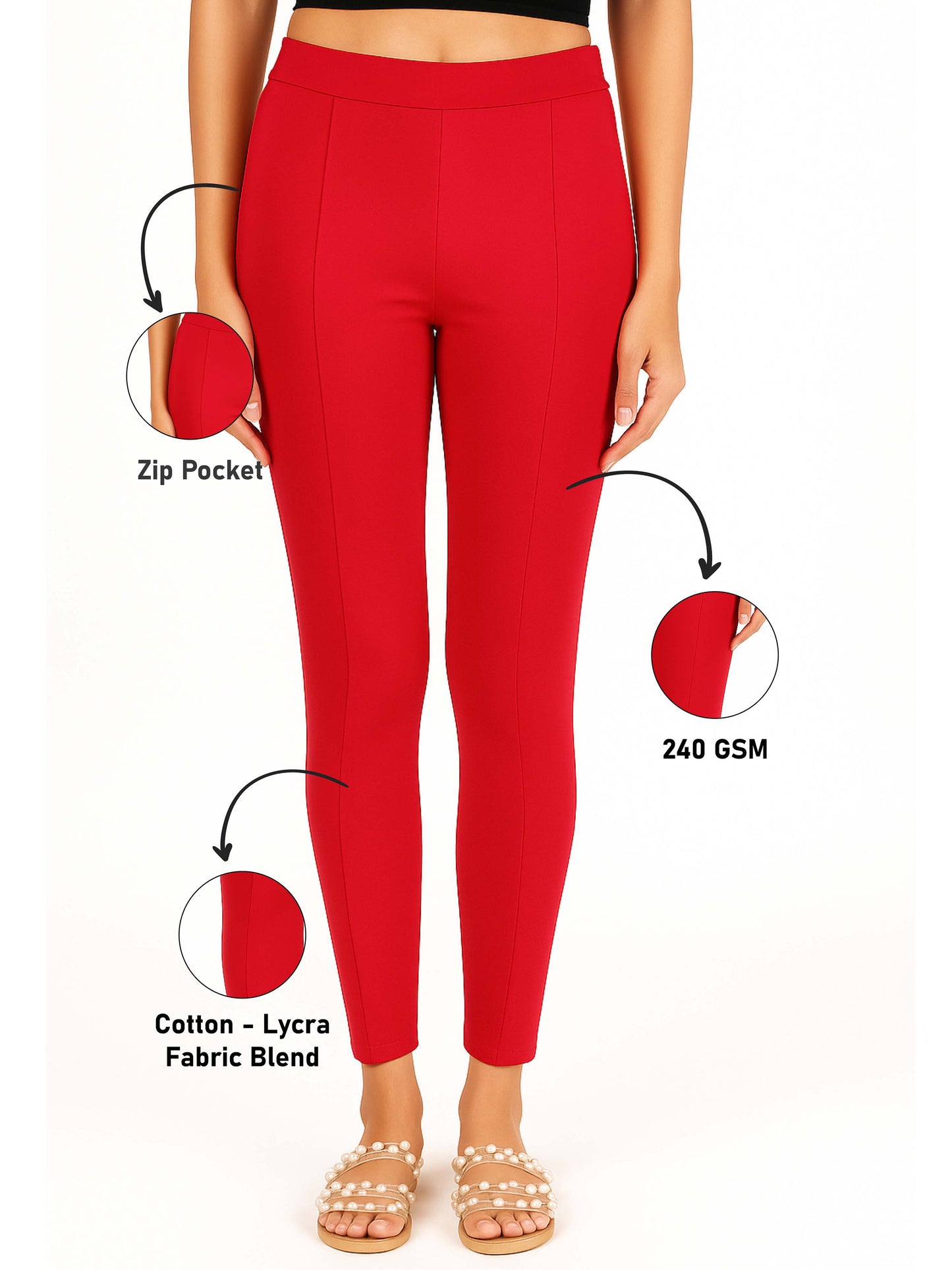 Red Women's Solid Pleated Pant