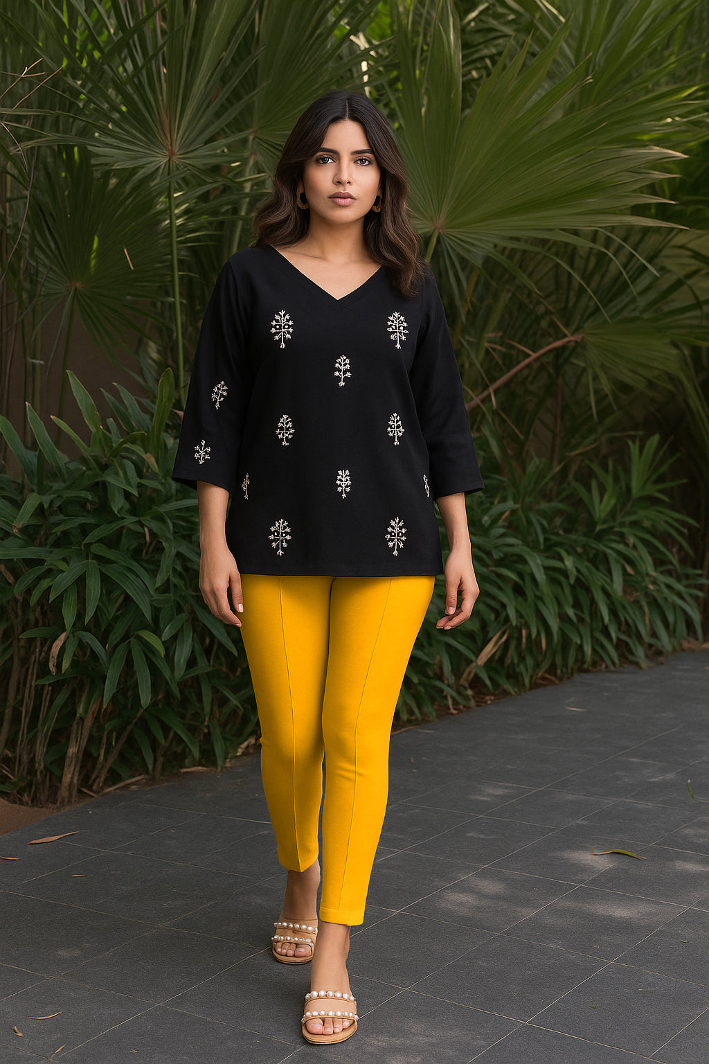 Light Mustard Women's Solid Pleated Pant