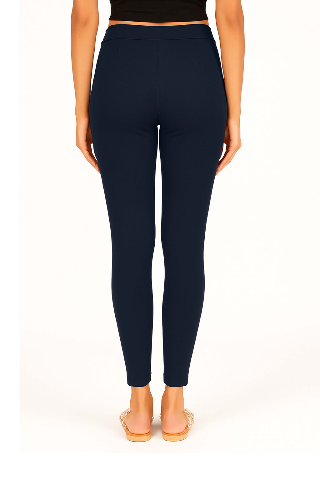 Denim Blue Women's Solid Pleated Pant