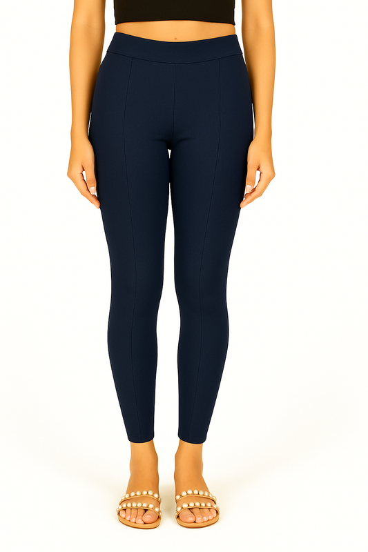 Denim Blue Women's Solid Pleated Pant