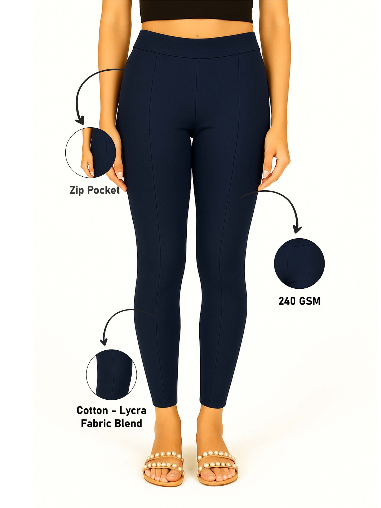 Denim Blue Women's Solid Pleated Pant