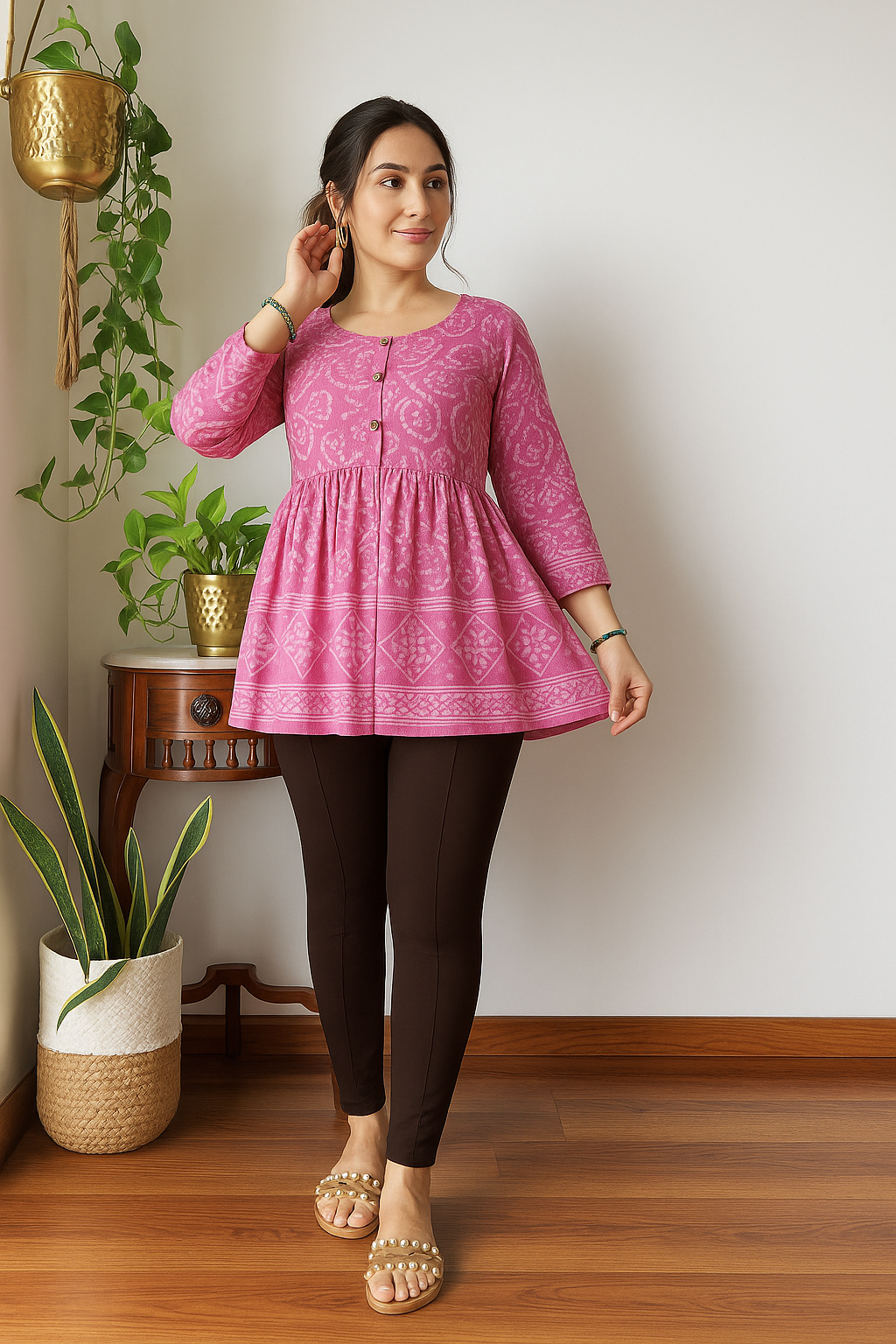 Dark Brown Women's Solid Pleated Pant