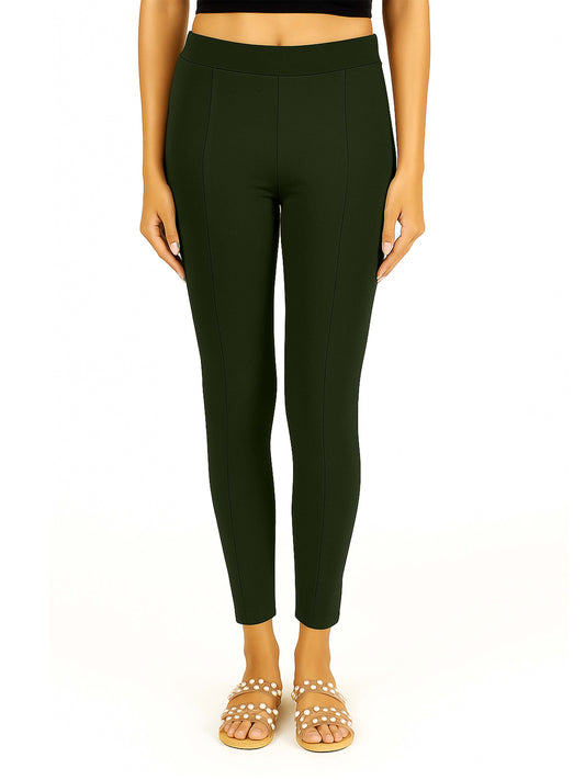 Olive Green Women's Solid Pleated Pant