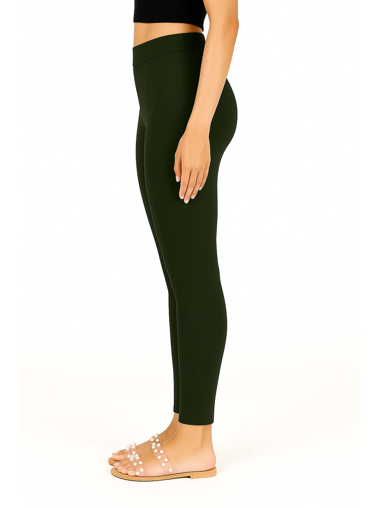 Olive Green Women's Solid Pleated Pant