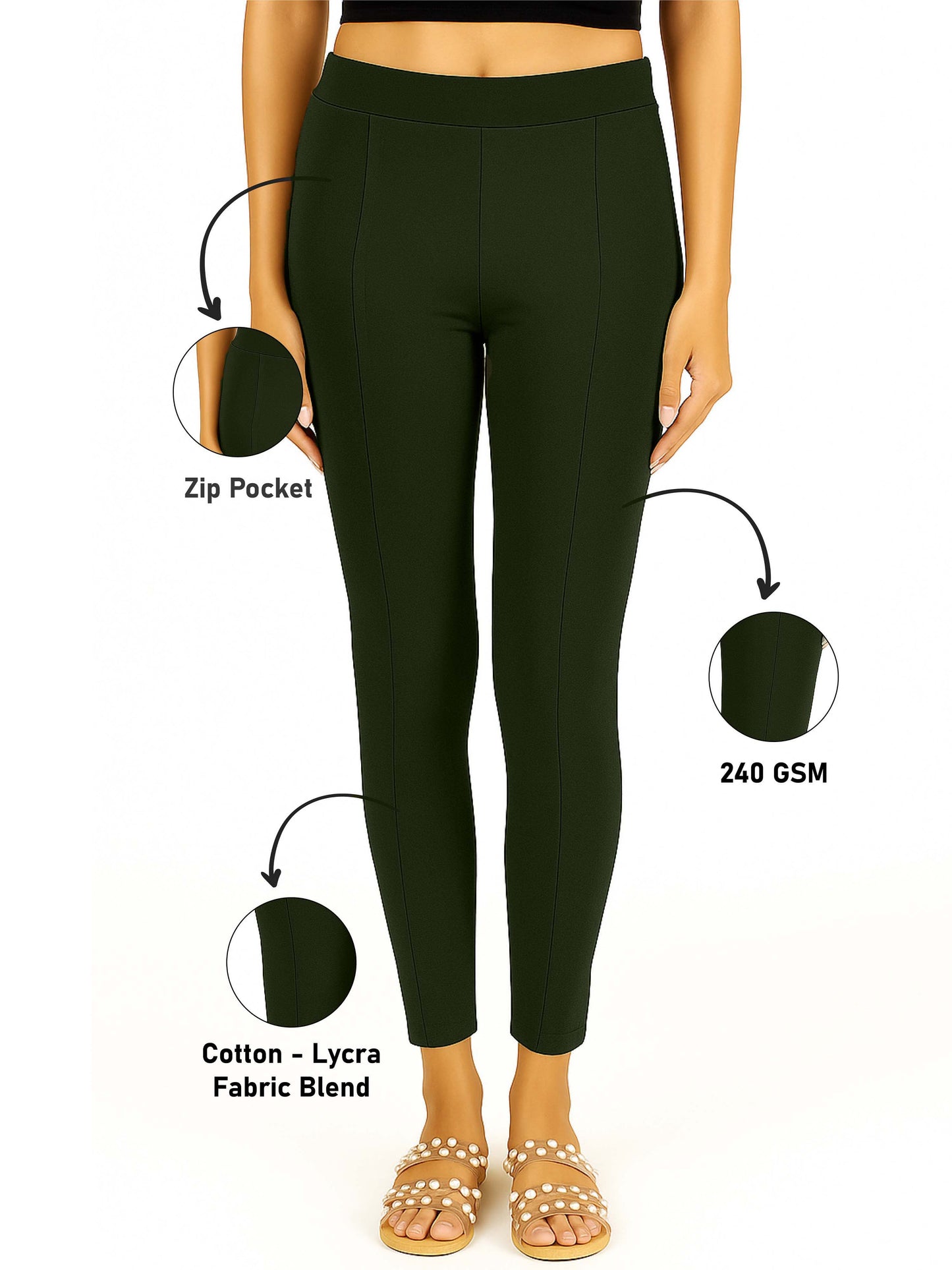 Olive Green Women's Solid Pleated Pant