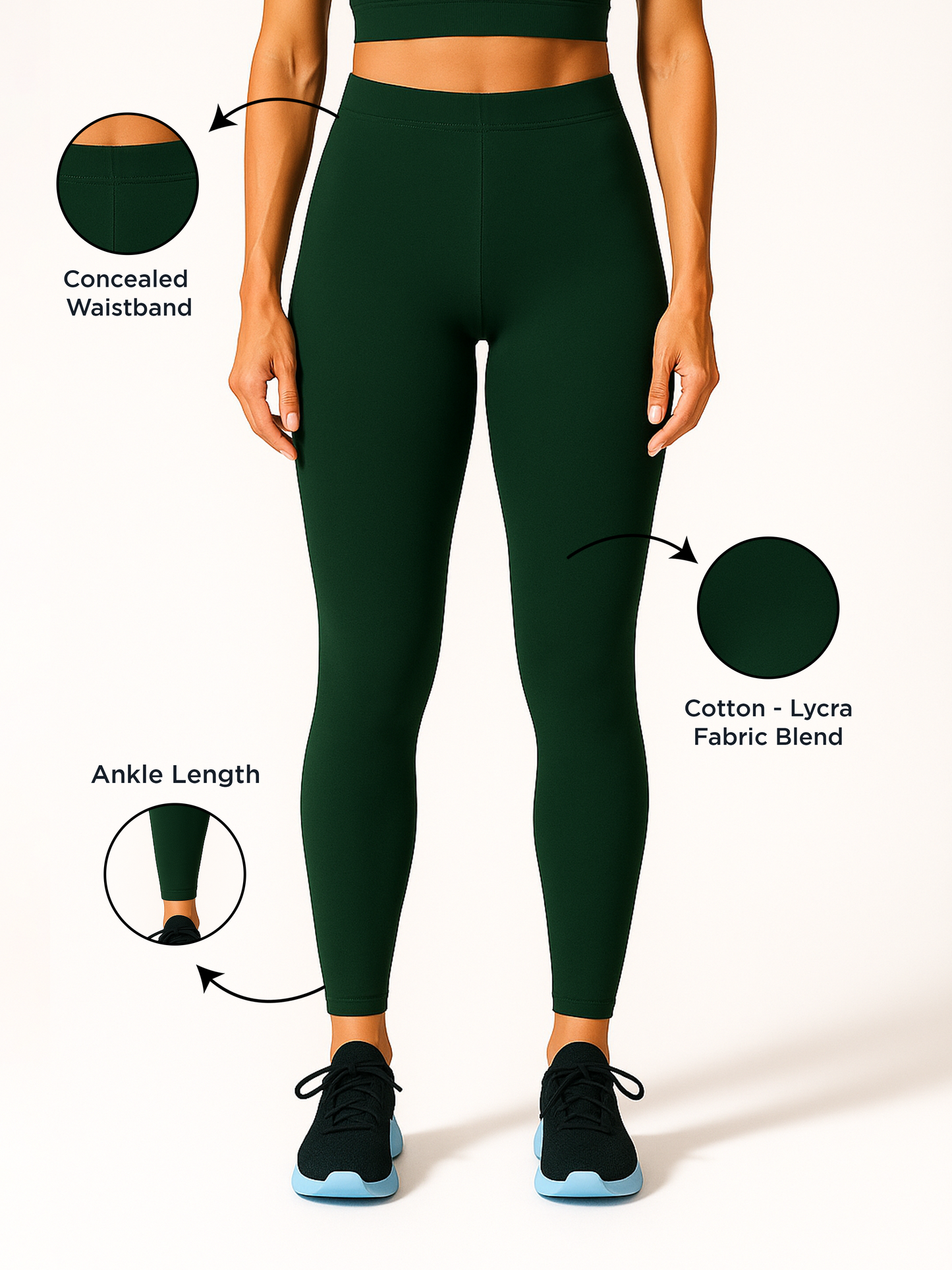 Rama Green Women's Ankle Length Stretchable Cotton Lycra Leggings