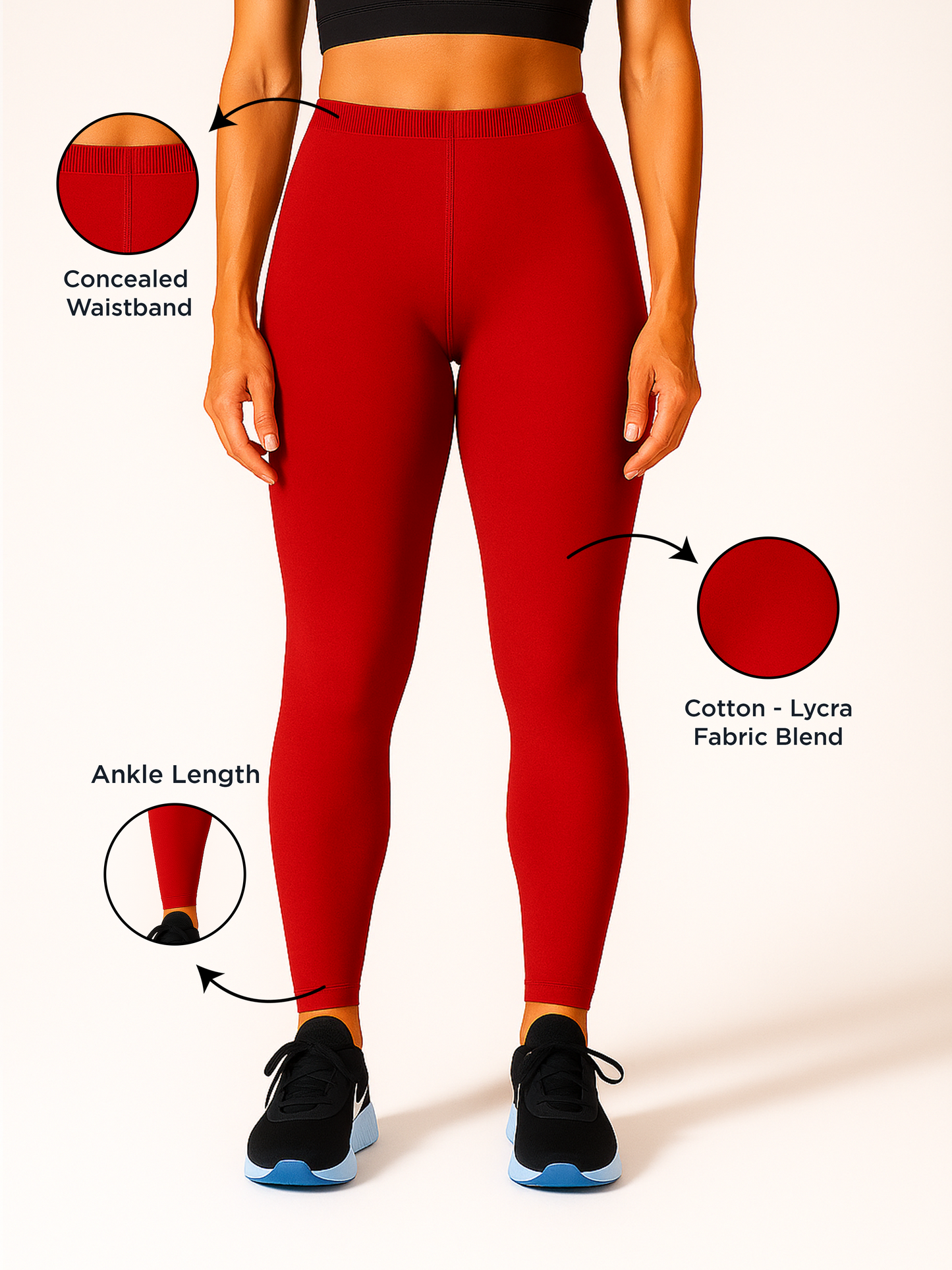 Red Women's Ankle Length Stretchable Cotton Lycra Leggings