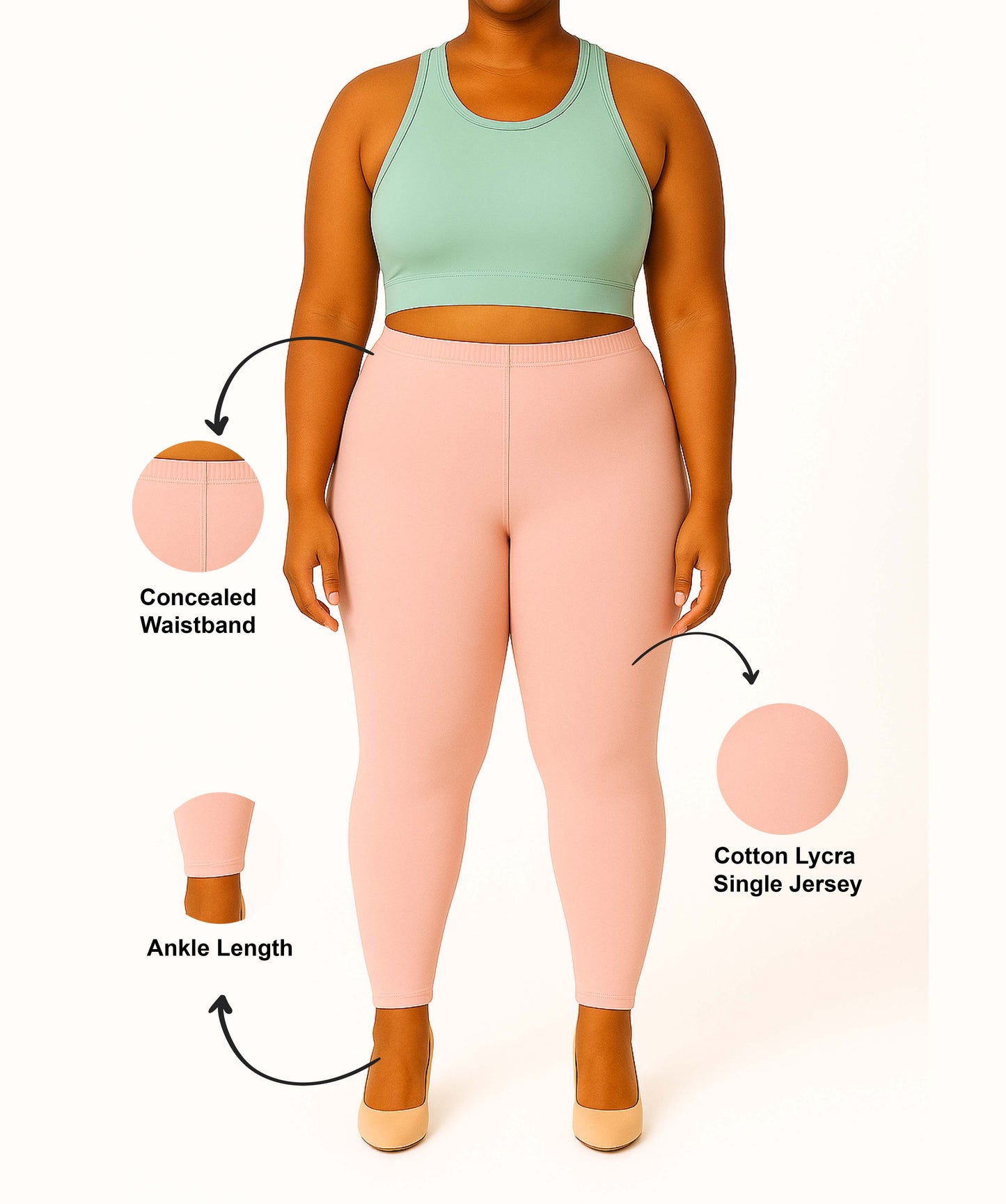 Rose Pink Women's Ankle Length Plus Size Stretchable Cotton Lycra Leggings