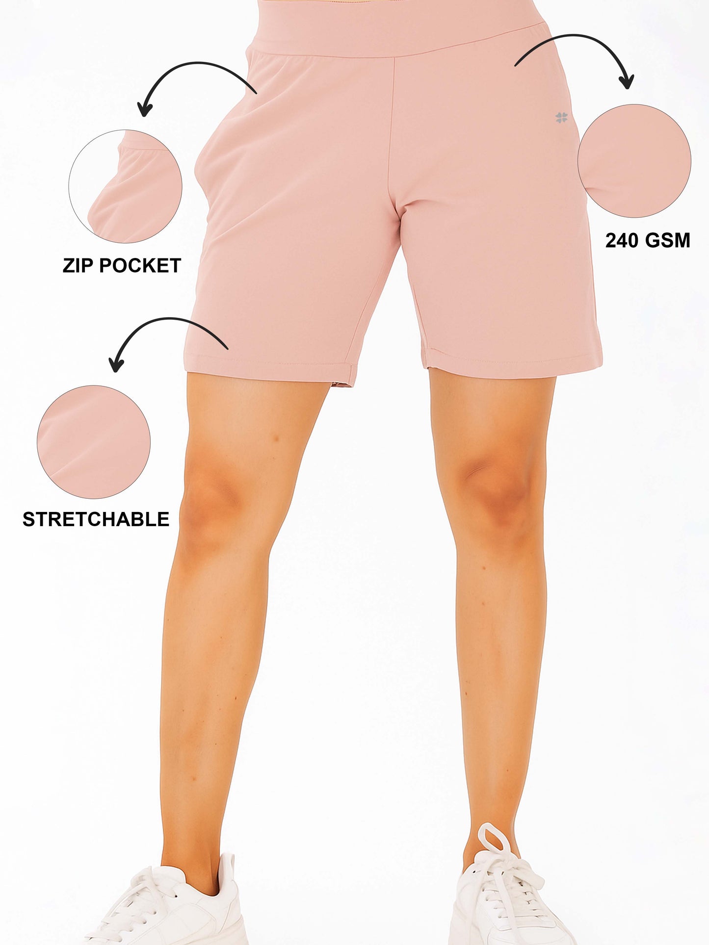Rose Pink Women's Solid Regular Fit Lycra Shorts