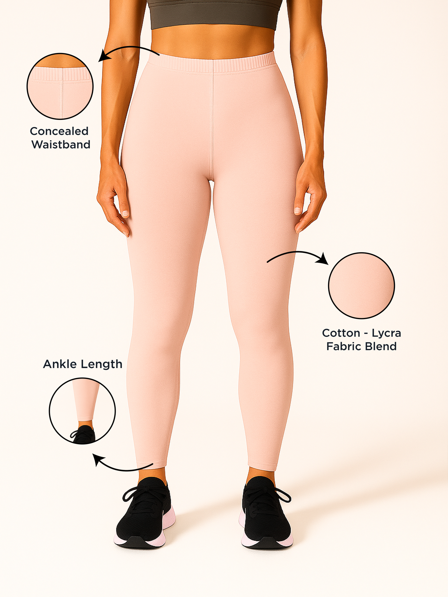 Rose Pink Women's Ankle Length Stretchable Cotton Lycra Leggings