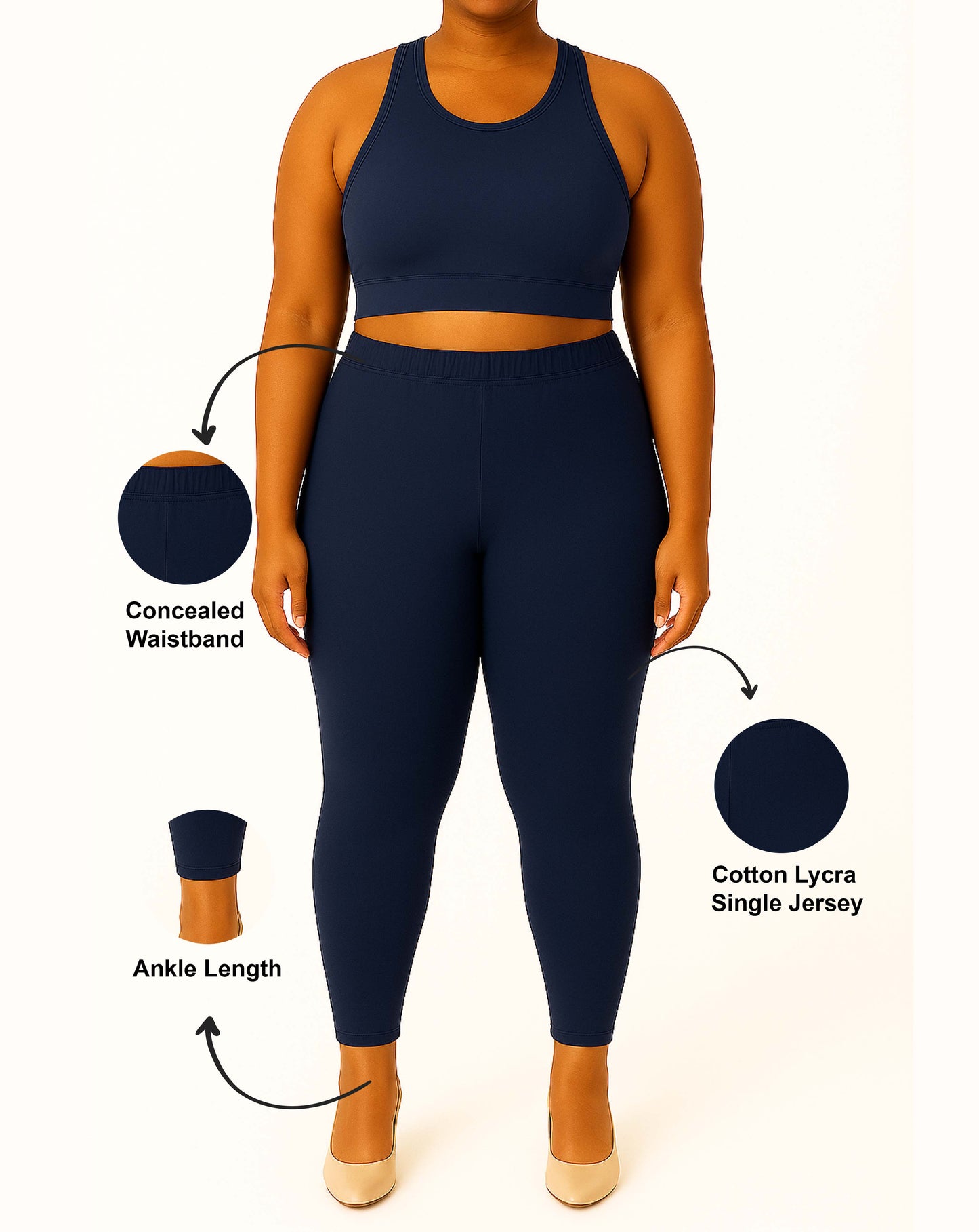 Royal Blue Women's Ankle Length Plus Size Stretchable Cotton Lycra Leggings