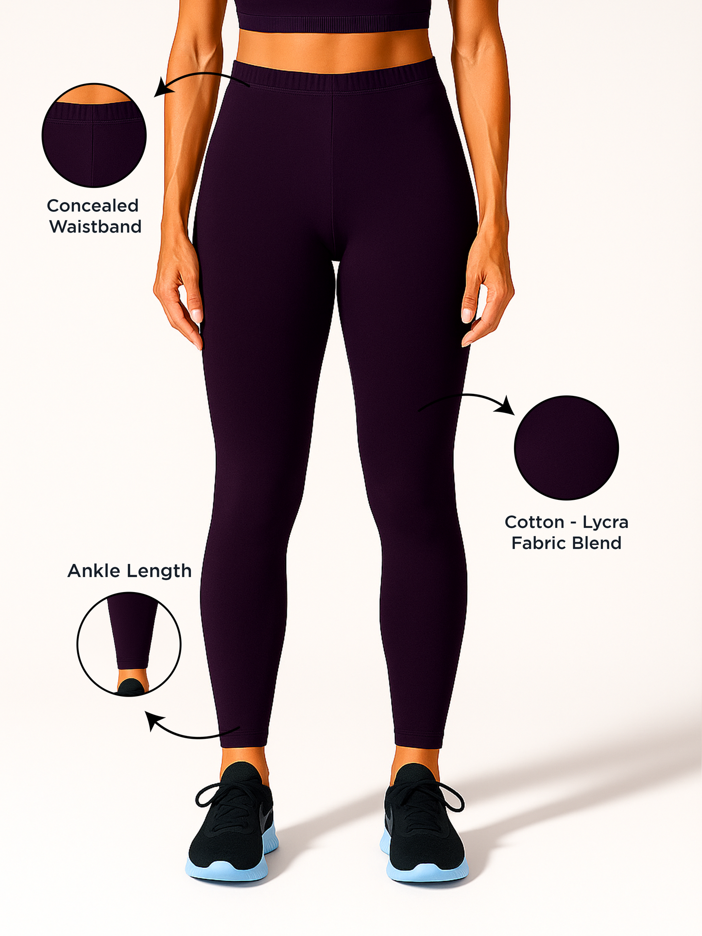 Royal Lilac Women's Ankle Length Stretchable Cotton Lycra Leggings