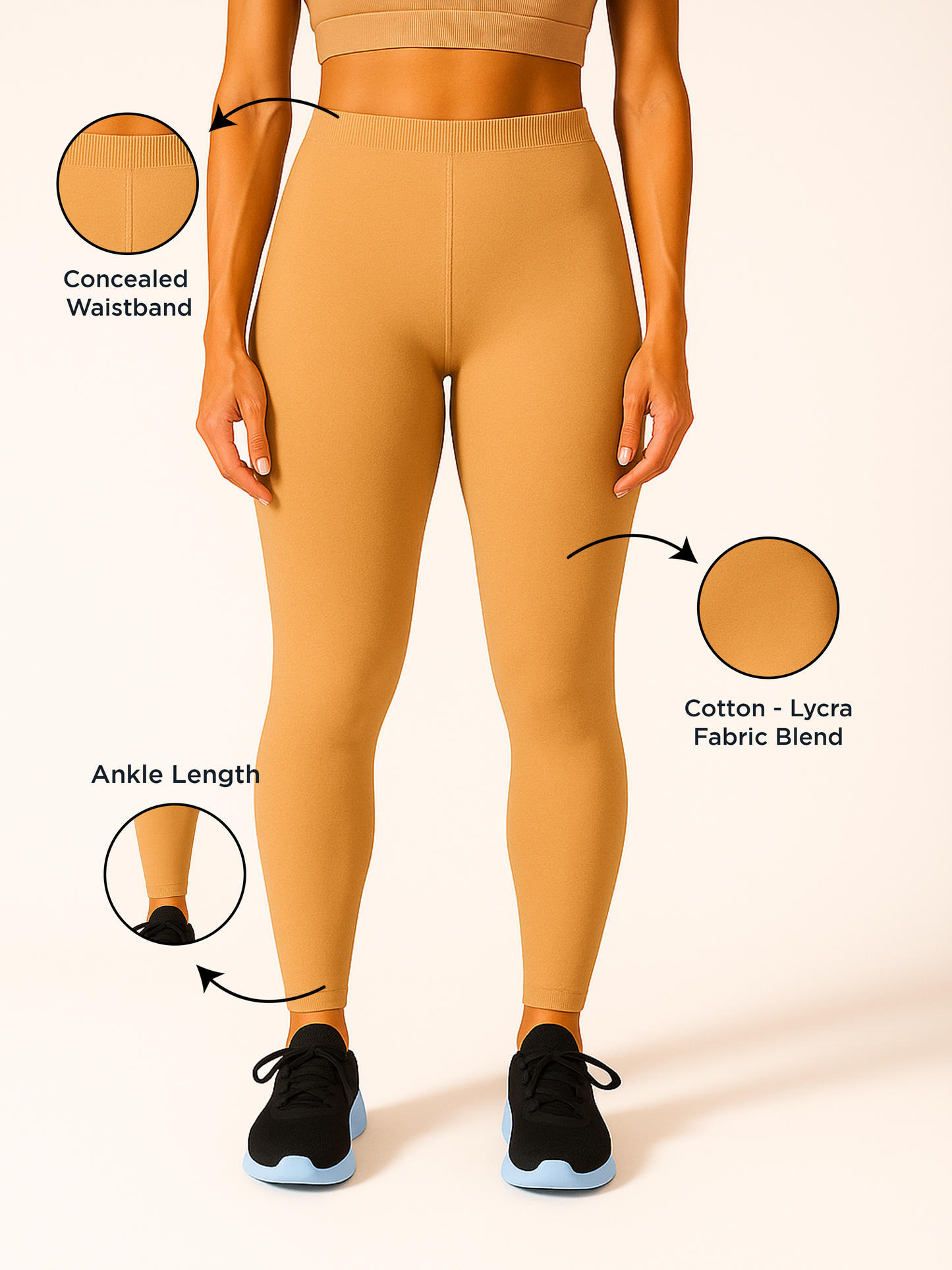 Sahara Tan Women's Ankle Length Stretchable Cotton Lycra Leggings
